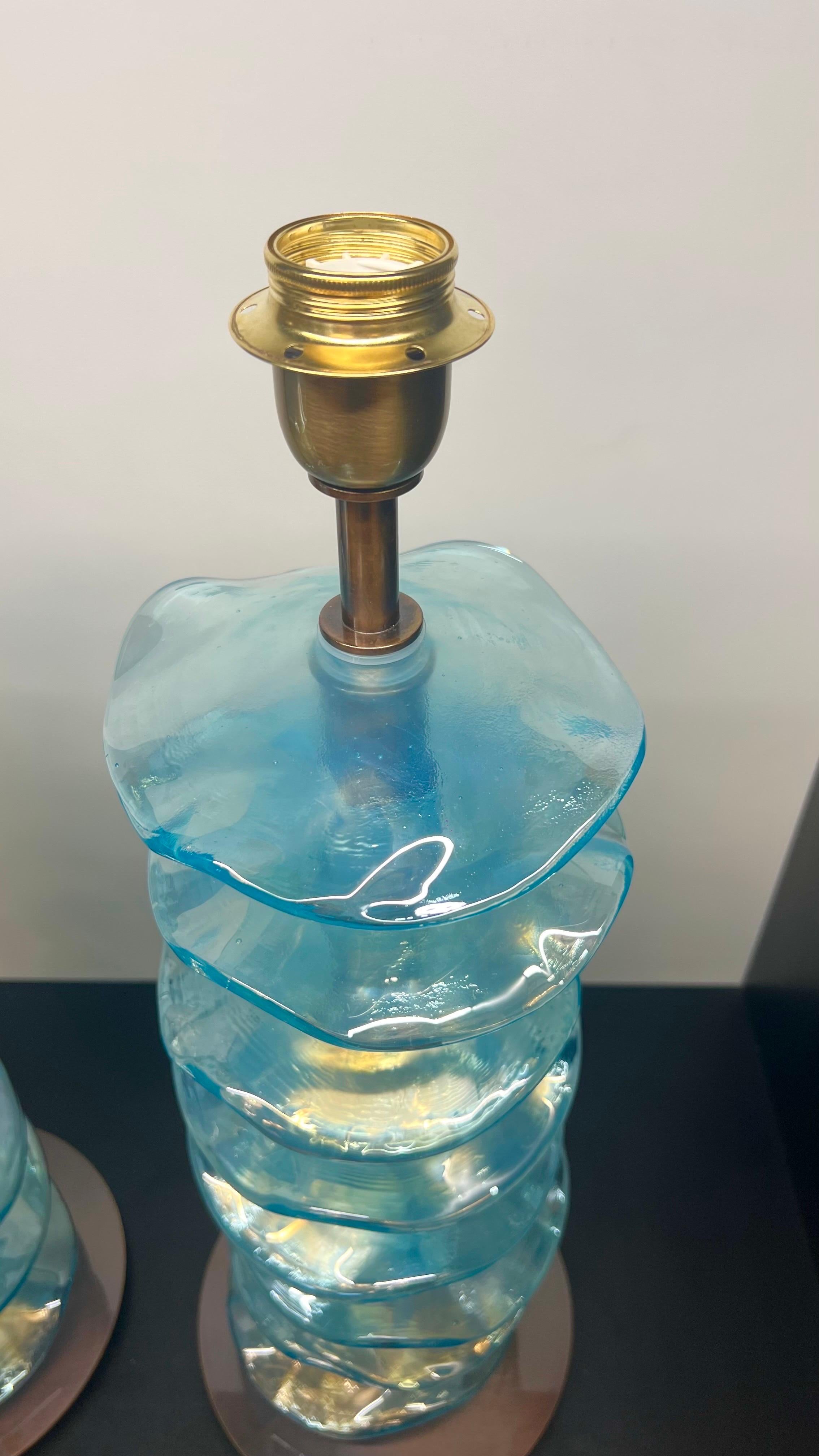 XXI secolo e contemporaneo Alberto Donà - Due lampade da tavolo in vetro di Murano, azzurro, metà del secolo scorso 2024 in vendita