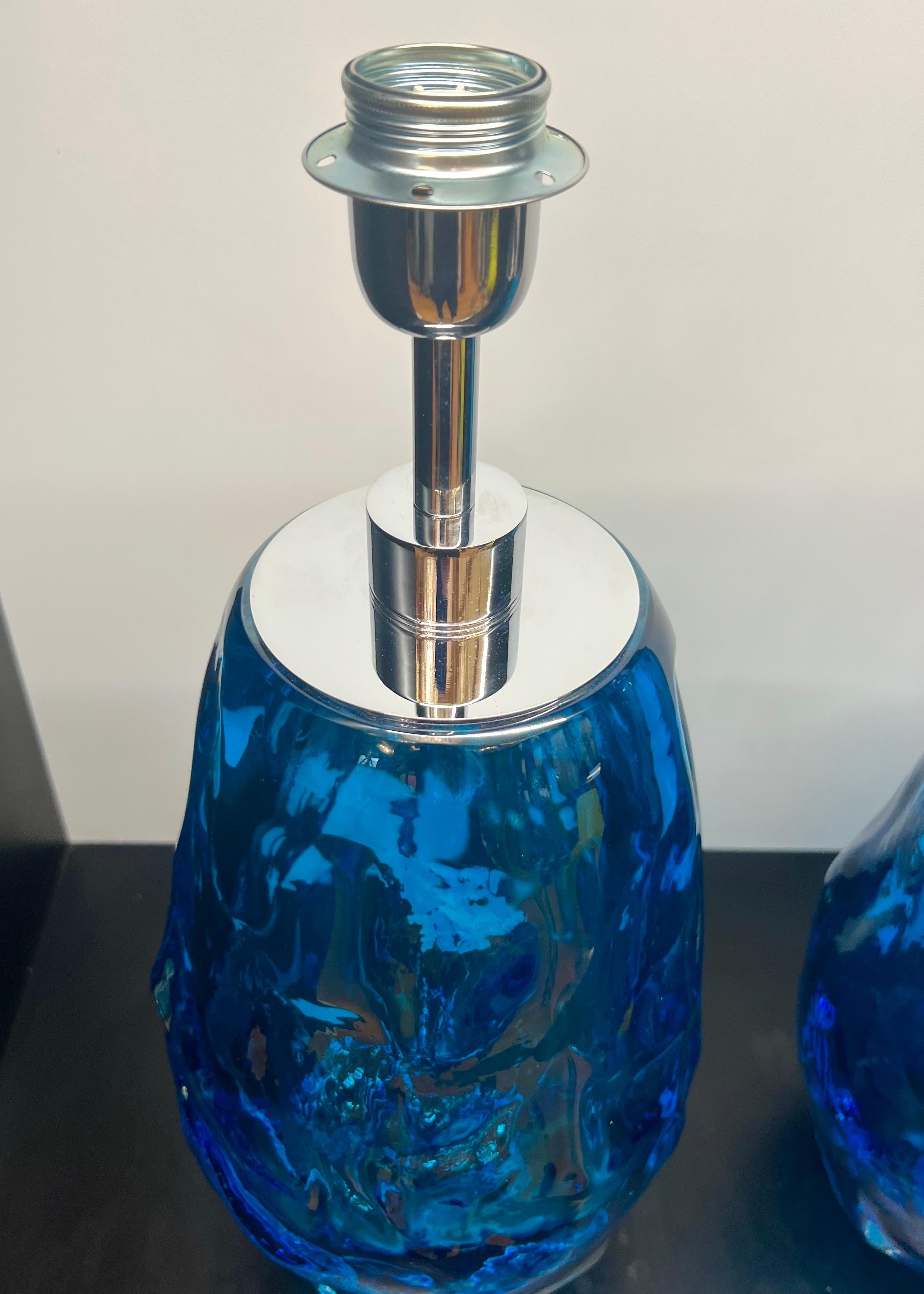 Alberto Donà Lámparas de sobremesa modernas de mediados de siglo de cristal de Murano azul claro dos 2024 en venta 2