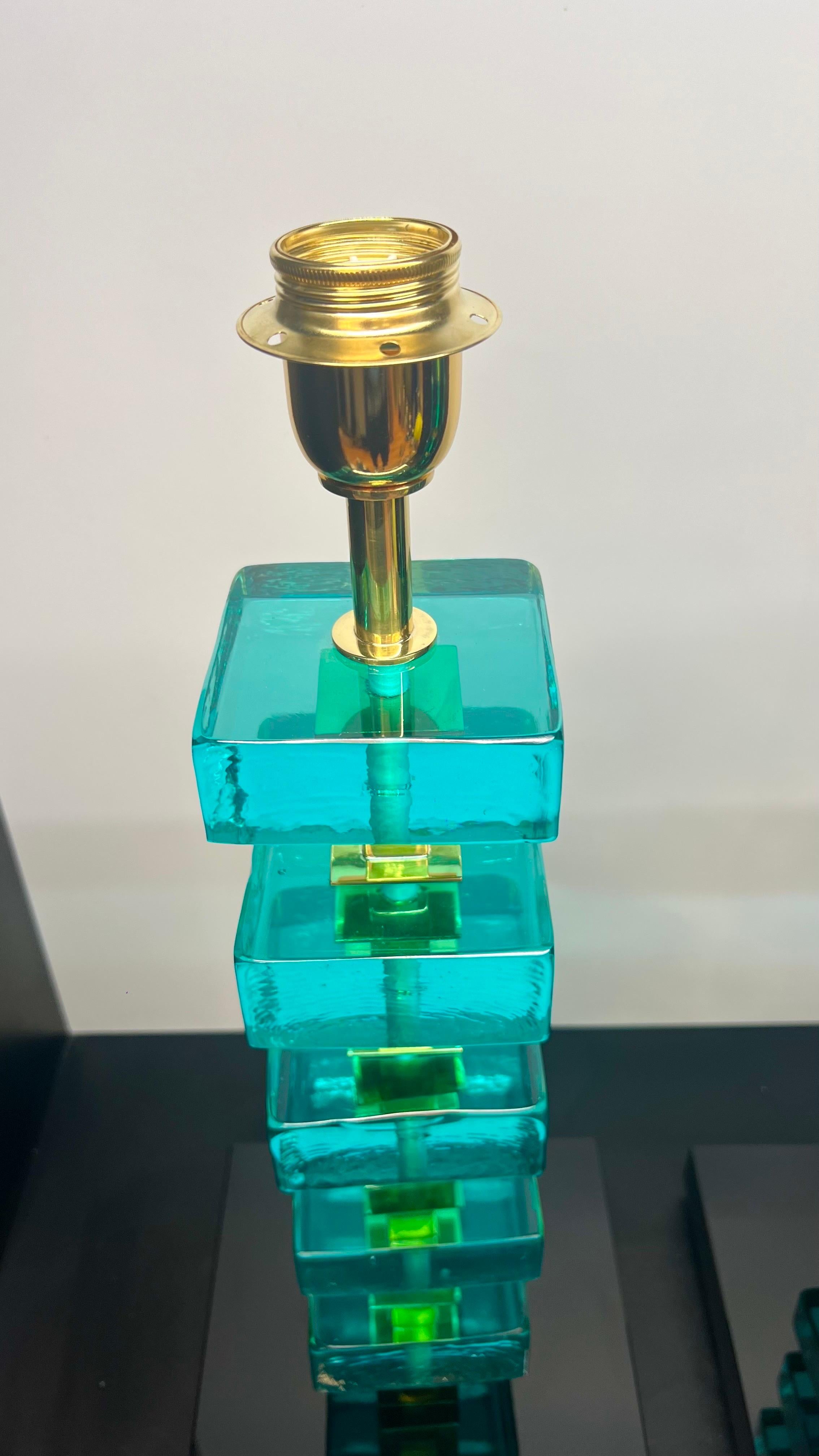 Alberto Donà Lampes de table en verre de Murano, vertes et marines, du milieu du siècle 2024 en vente 3