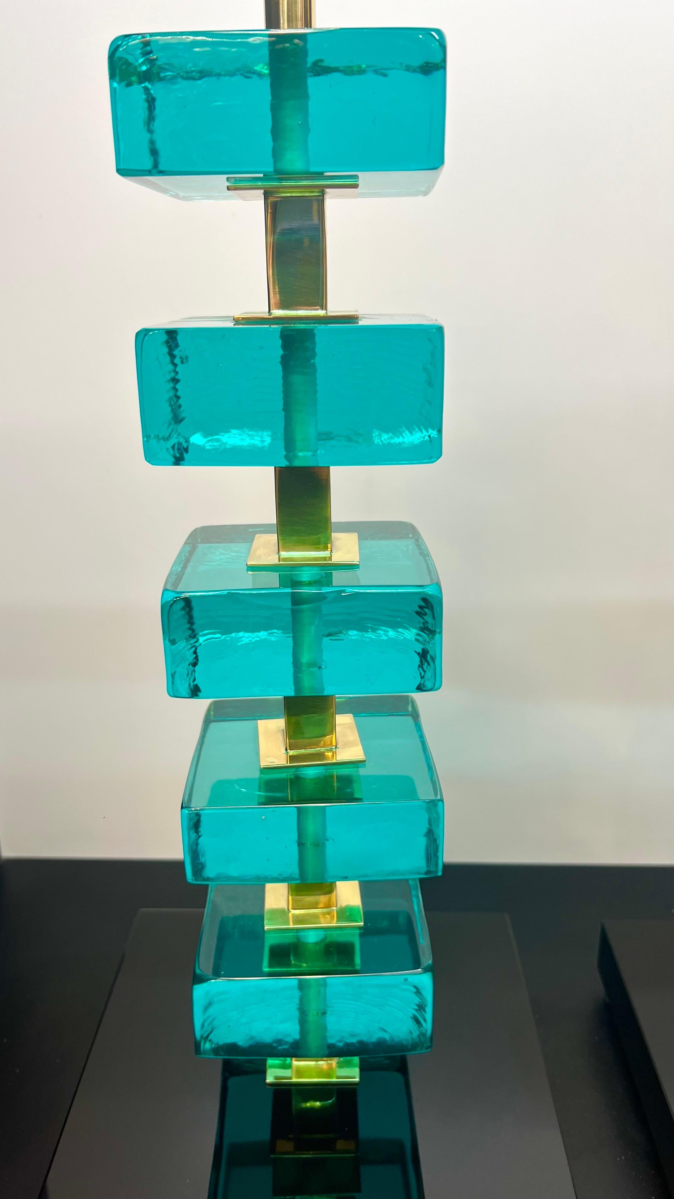 Alberto Donà Lampes de table en verre de Murano, vertes et marines, du milieu du siècle 2024 en vente 6