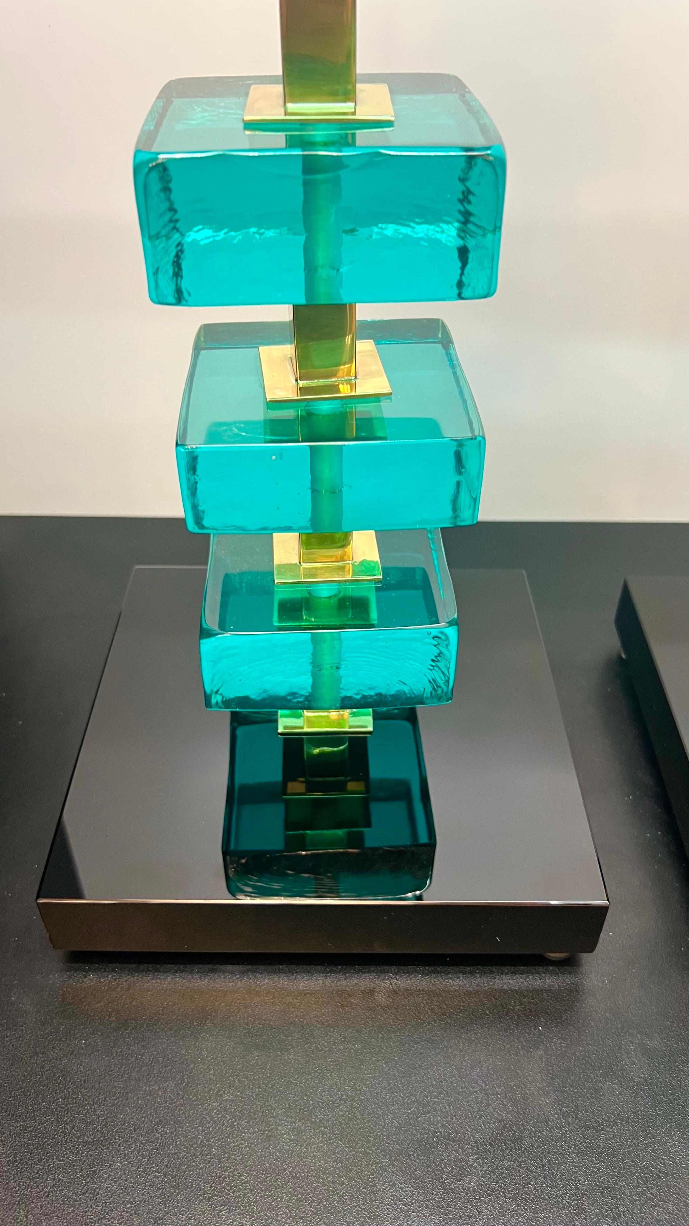 Alberto Donà Lampes de table en verre de Murano, vertes et marines, du milieu du siècle 2024 en vente 7