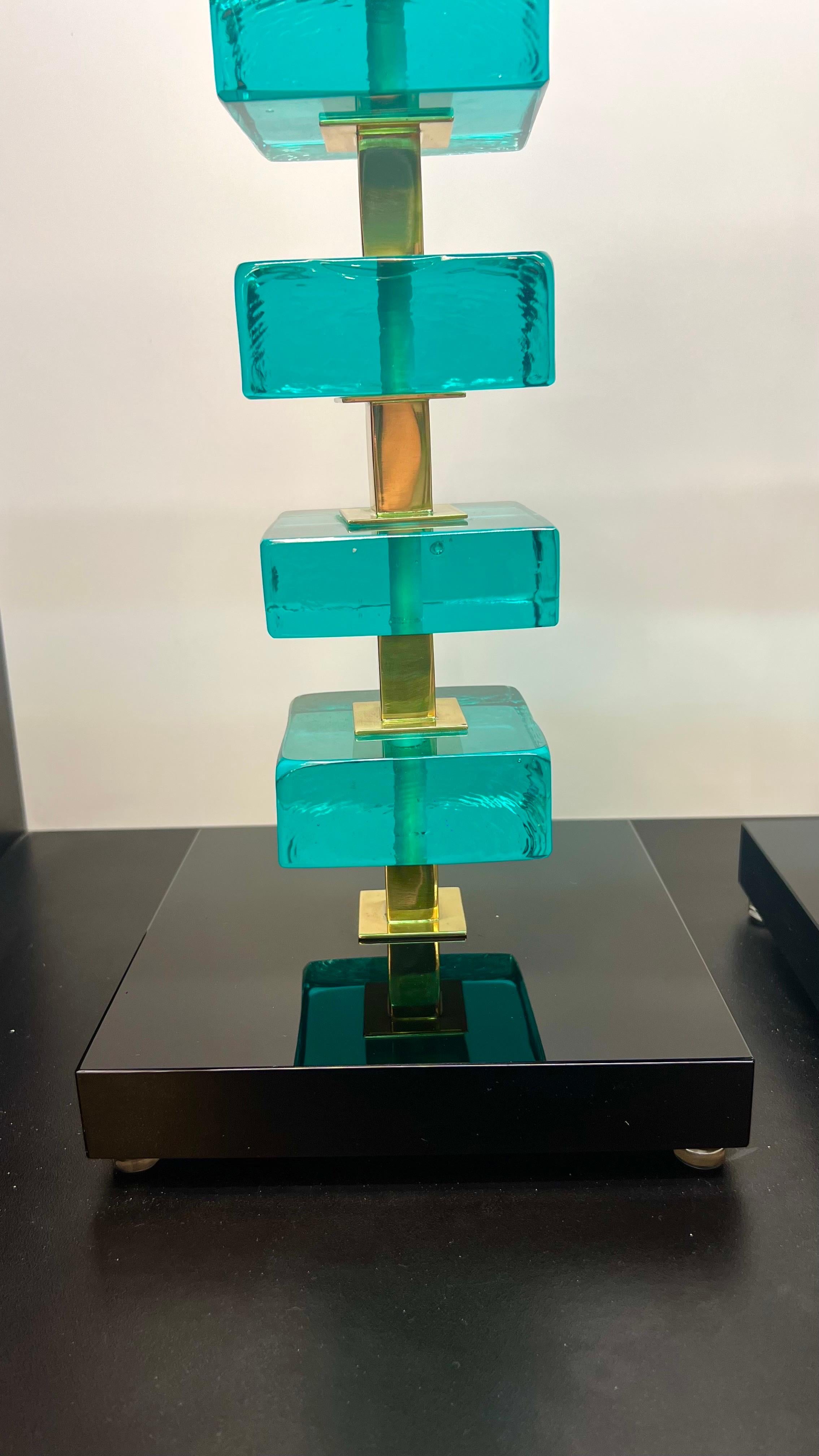 Alberto Donà Lampes de table en verre de Murano, vertes et marines, du milieu du siècle 2024 en vente 8