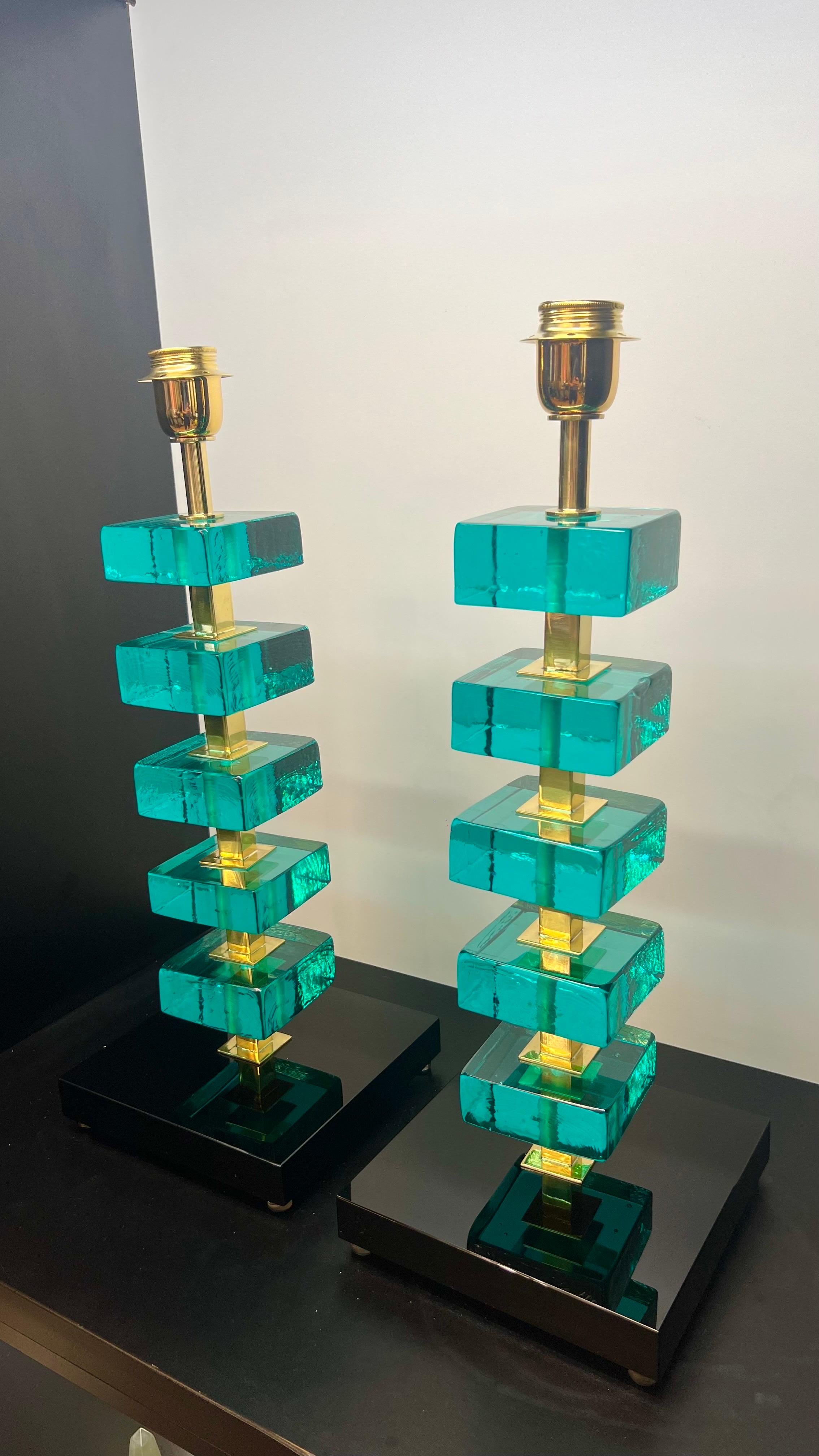 Alberto Donà Lampes de table en verre de Murano, vertes et marines, du milieu du siècle 2024 en vente 10