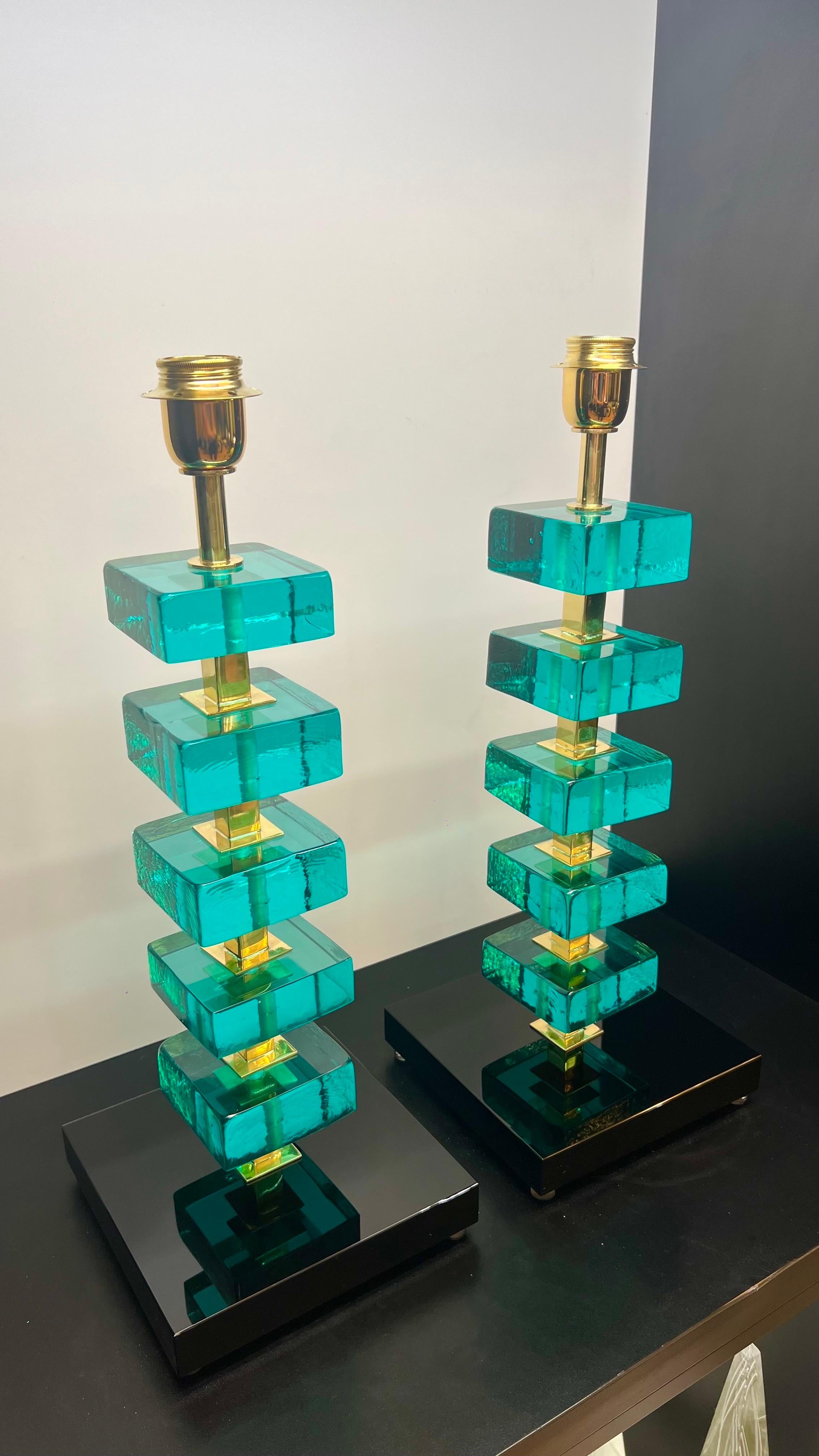 Alberto Donà Lampes de table en verre de Murano, vertes et marines, du milieu du siècle 2024 en vente 11