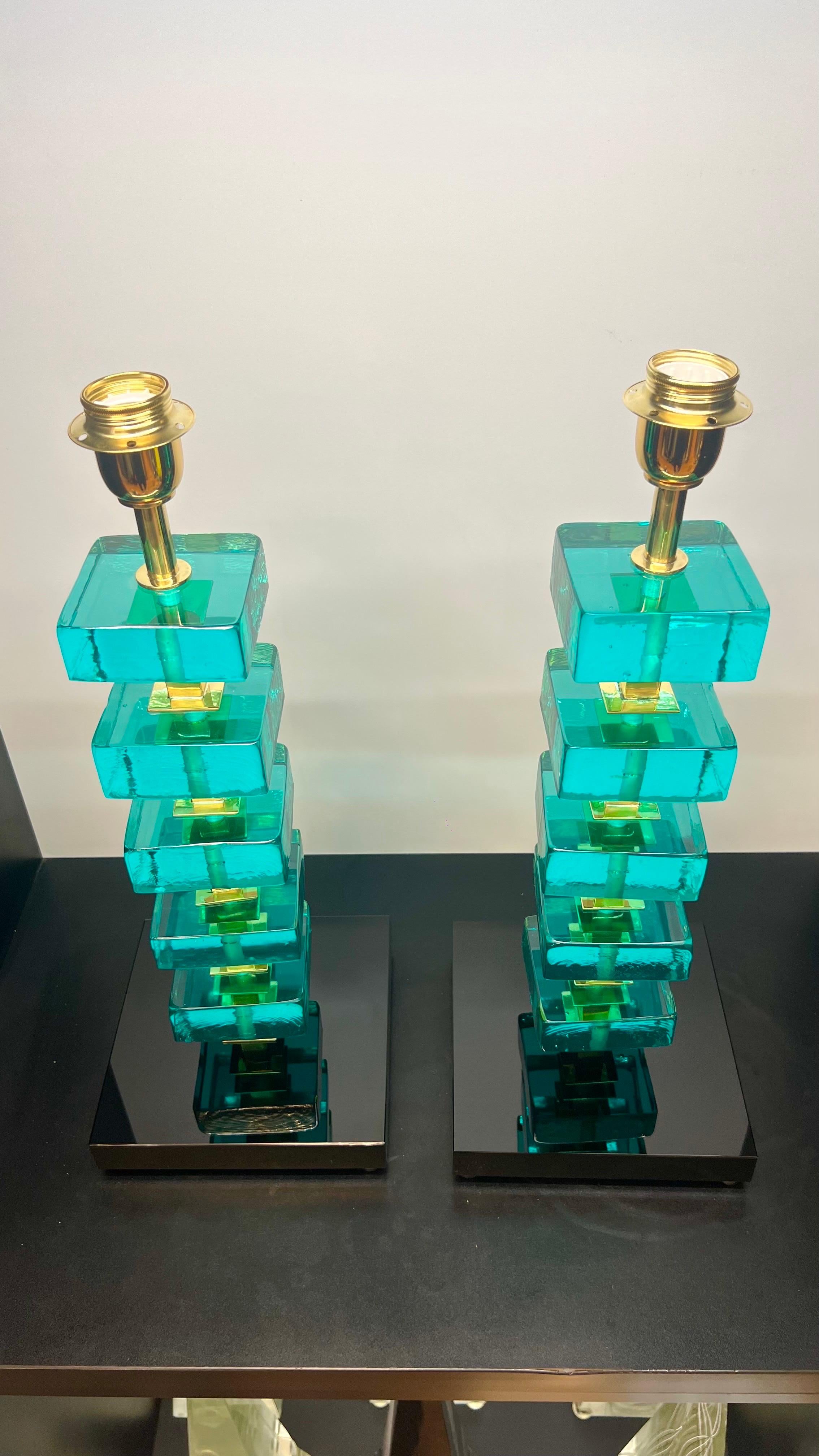 Mid-Century Modern Alberto Donà Lampes de table en verre de Murano, vertes et marines, du milieu du siècle 2024 en vente