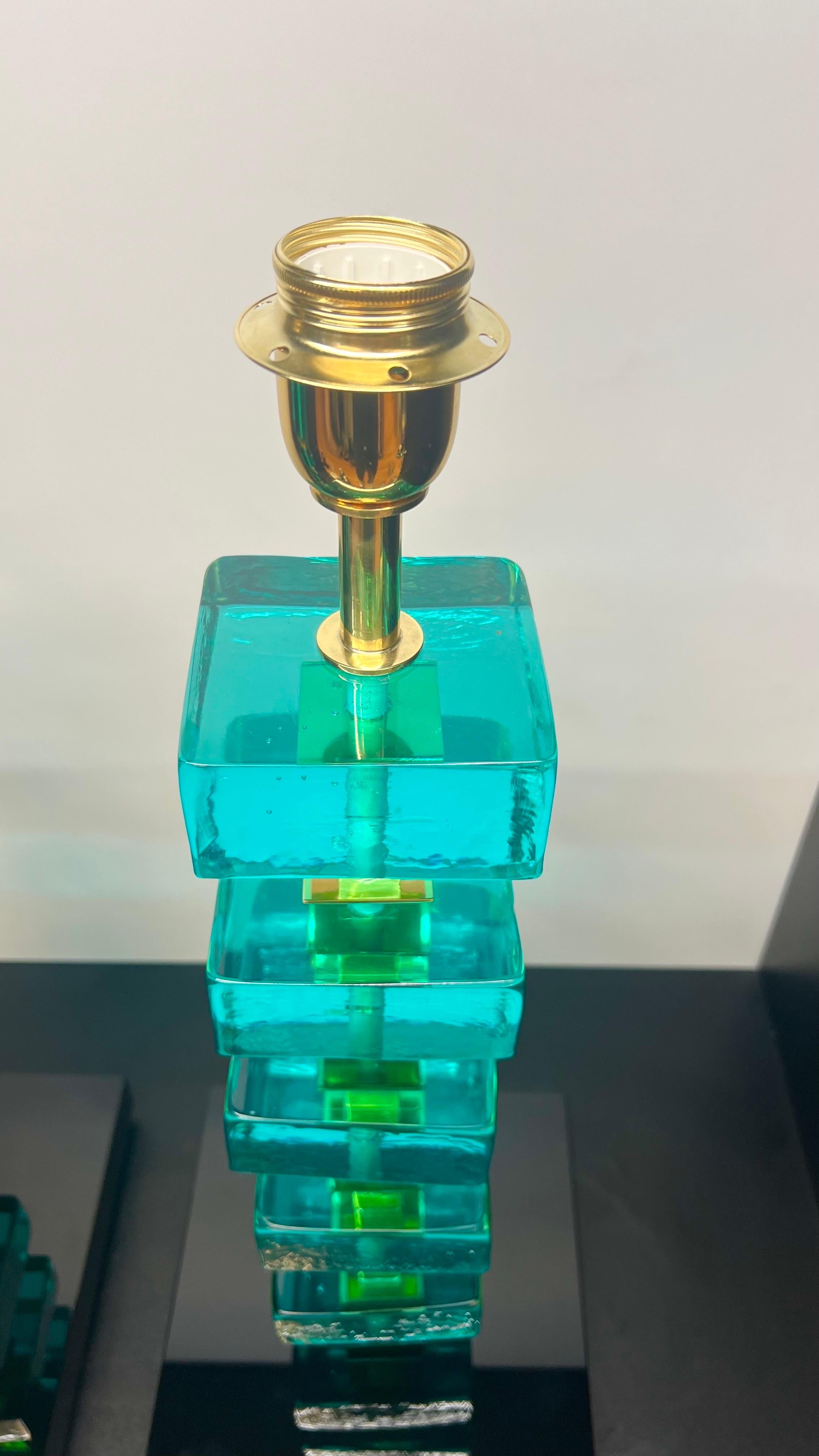 italien Alberto Donà Lampes de table en verre de Murano, vertes et marines, du milieu du siècle 2024 en vente