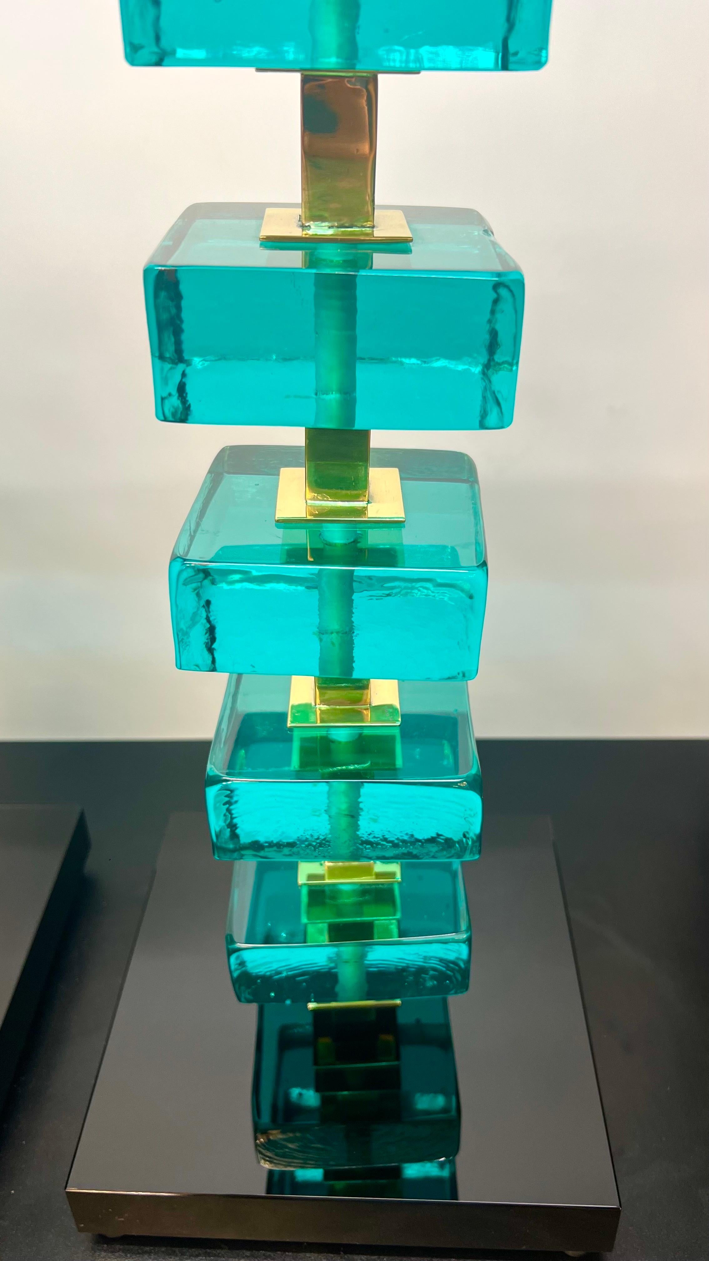 XXIe siècle et contemporain Alberto Donà Lampes de table en verre de Murano, vertes et marines, du milieu du siècle 2024 en vente