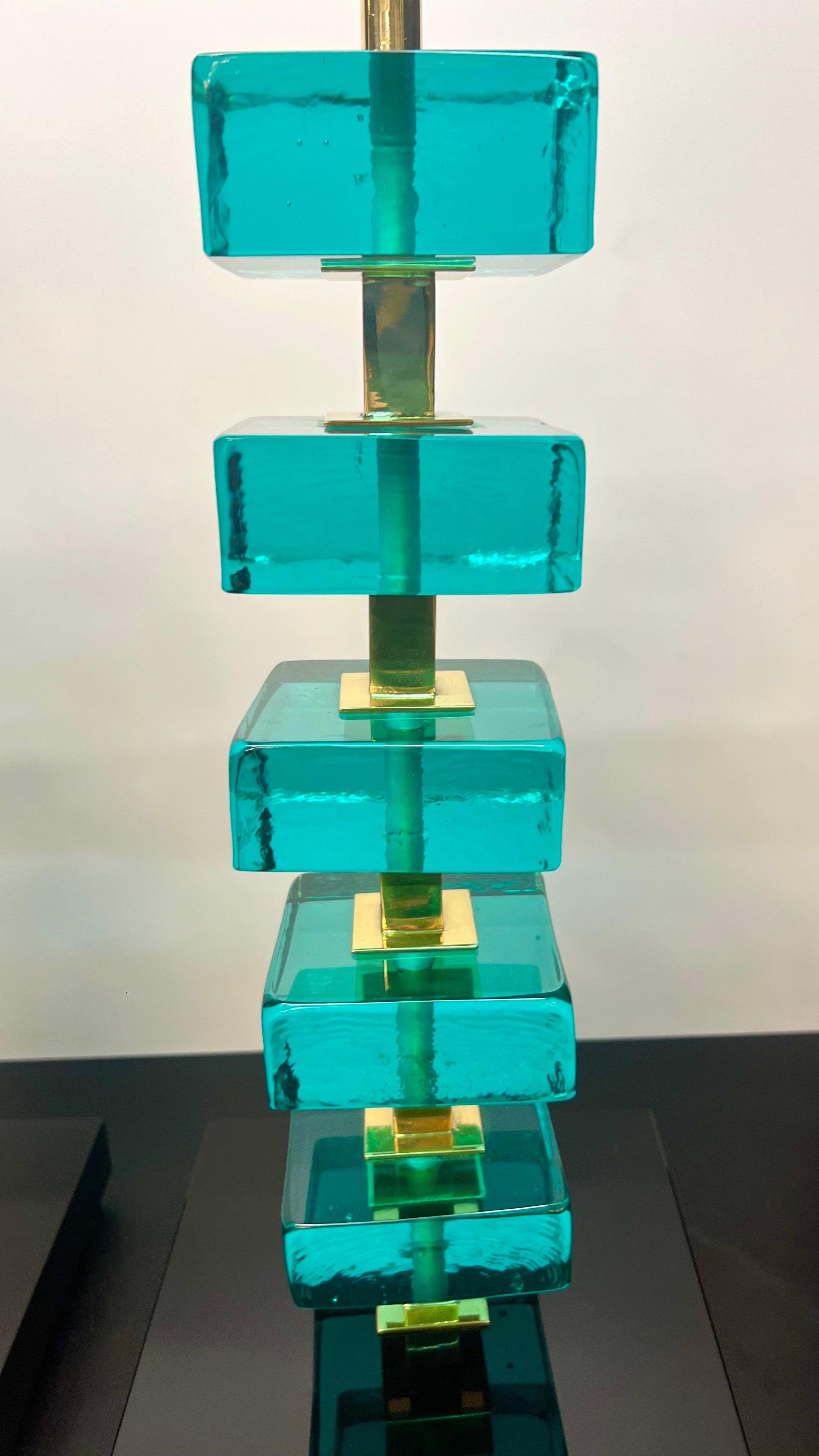 Verre d'art Alberto Donà Lampes de table en verre de Murano, vertes et marines, du milieu du siècle 2024 en vente