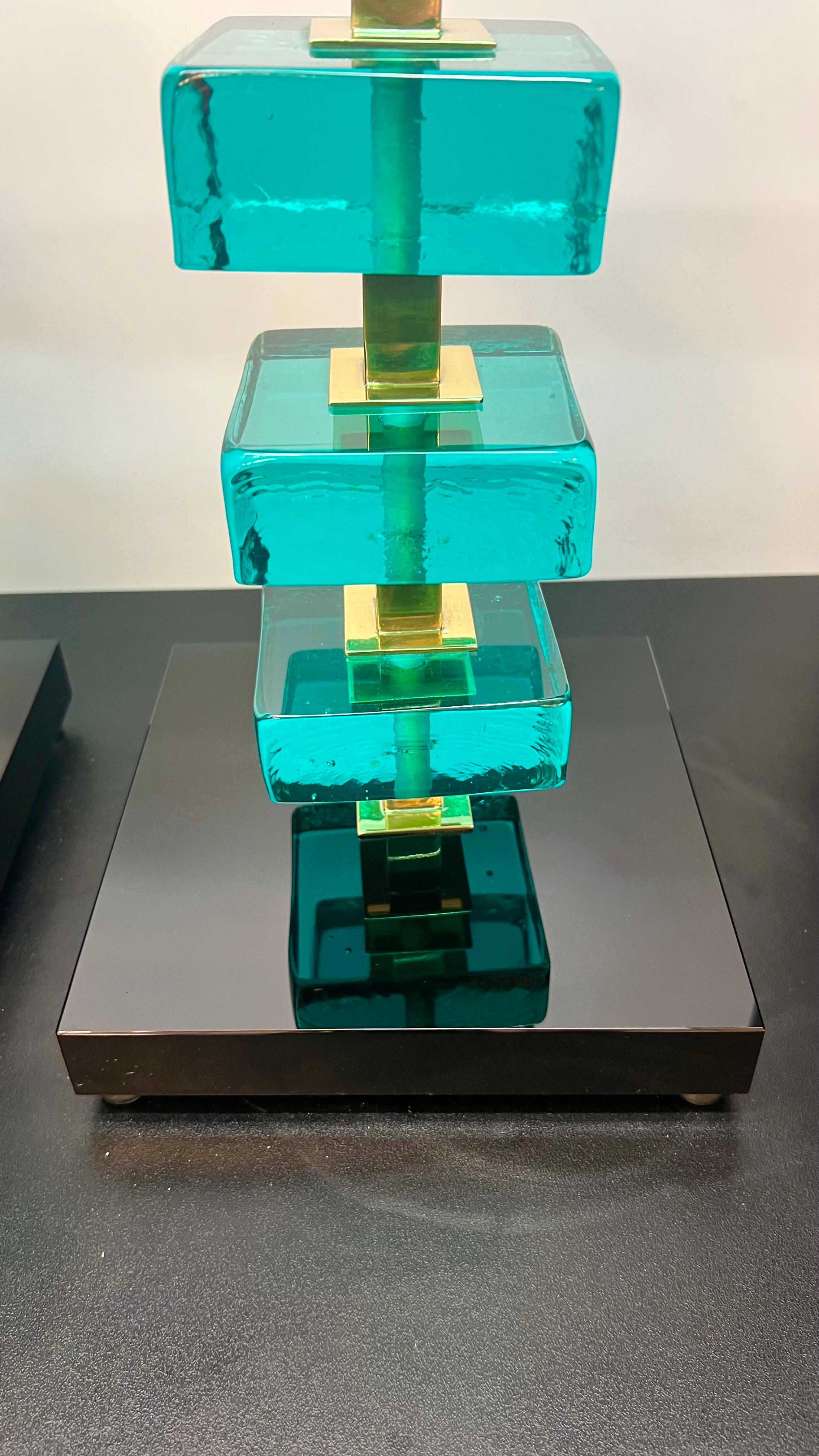Alberto Donà Lampes de table en verre de Murano, vertes et marines, du milieu du siècle 2024 en vente 1