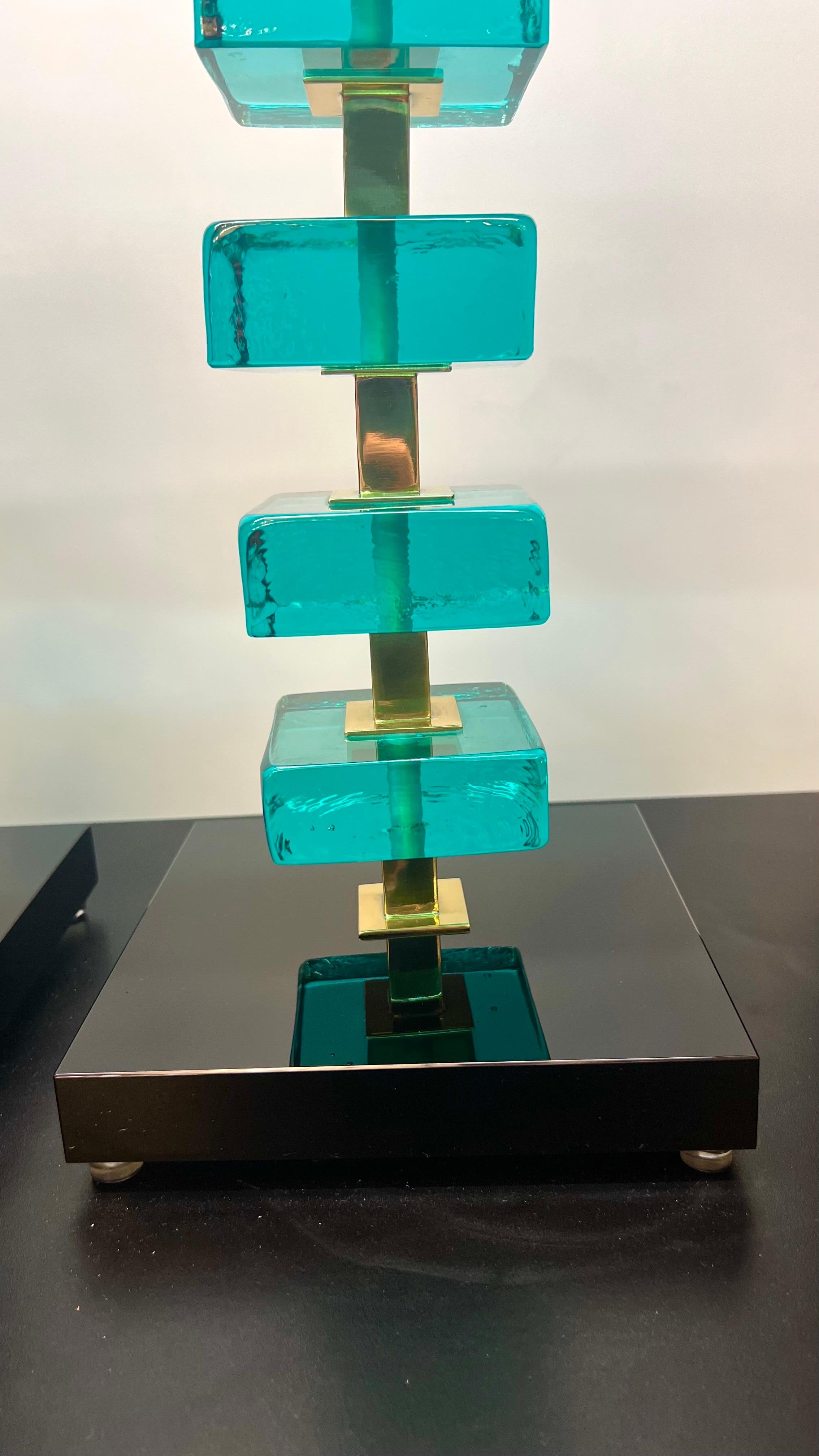 Alberto Donà Lampes de table en verre de Murano, vertes et marines, du milieu du siècle 2024 en vente 2