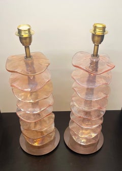 Alberto Donà Mid-Century Modern Mirrored Rubin Two Murano Glass Table Lamps 2024