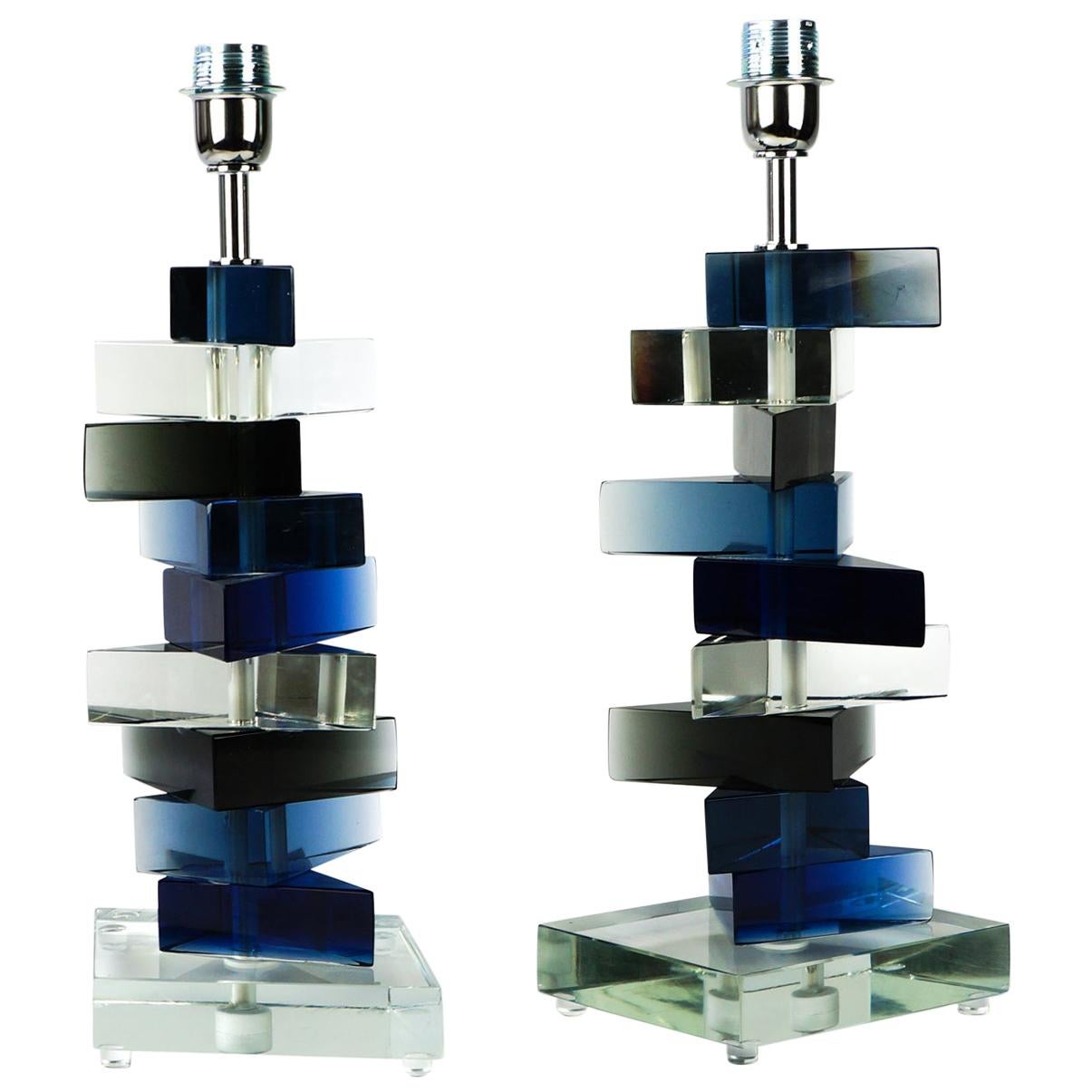 Alberto Donà Mid-Century Modern "Molato" Two of Murano Glass Table Lamps, 1995