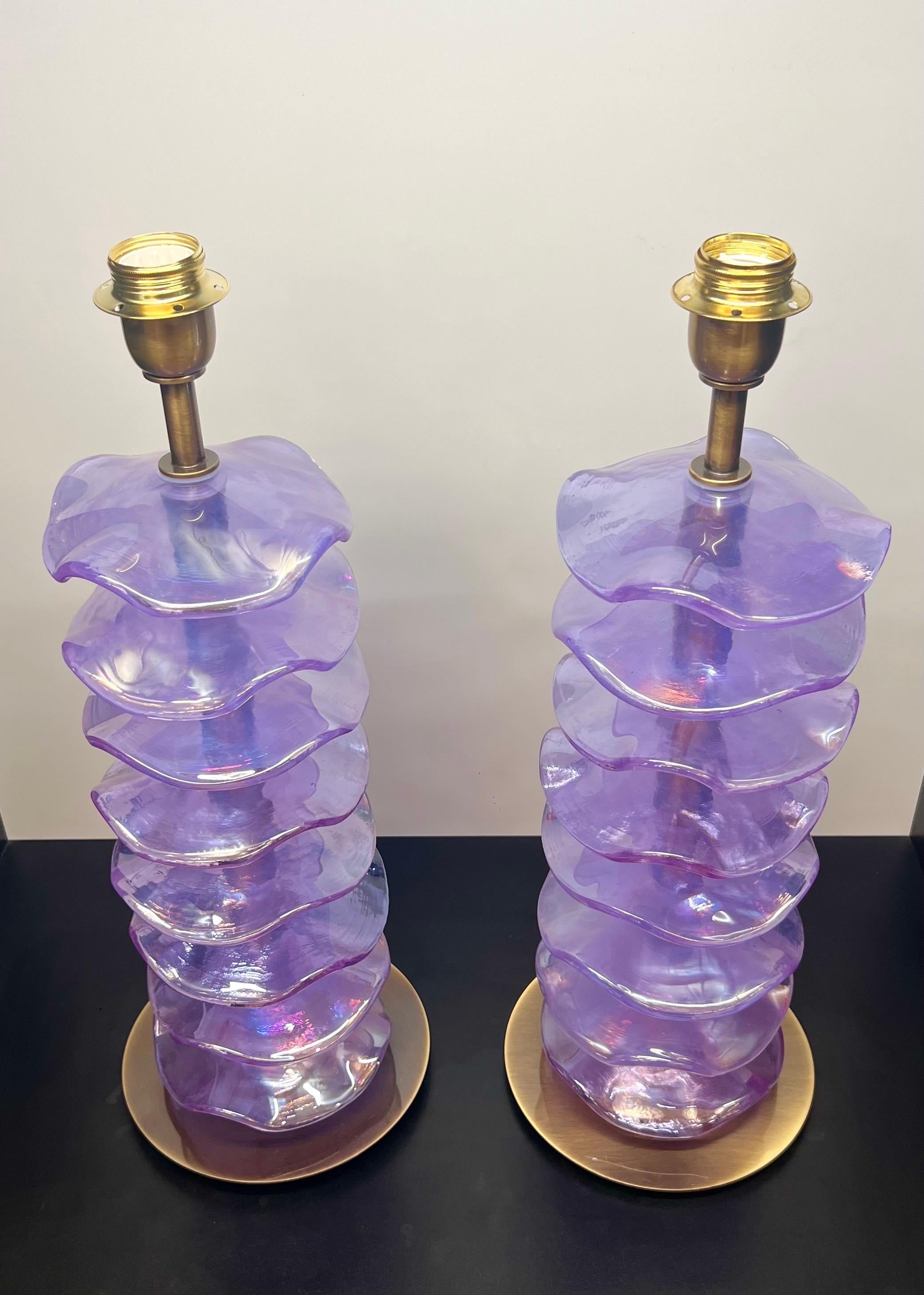 Alberto Donà Mid-Century Modern Purple Zwei Murano Glas Tischlampen 2024 (Handgefertigt) im Angebot