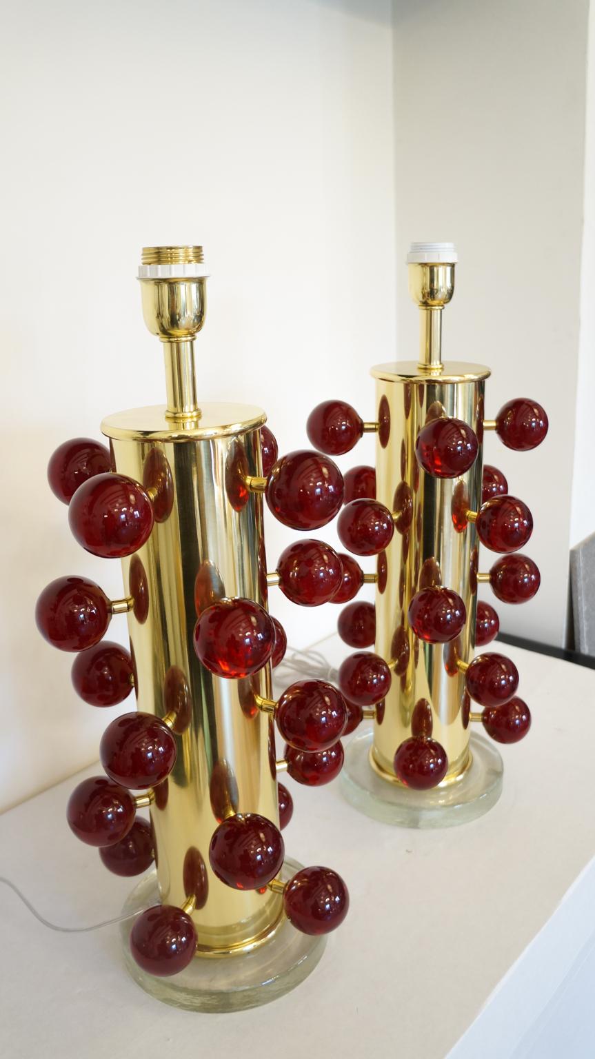 Alberto Donà Mid-Century Modern Red Two Murano Glass Table Lamps, 1997 For Sale 4
