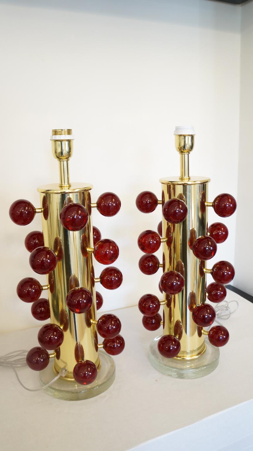 Alberto Donà Mid-Century Modern Red Two Murano Glass Table Lamps, 1997 For Sale 5