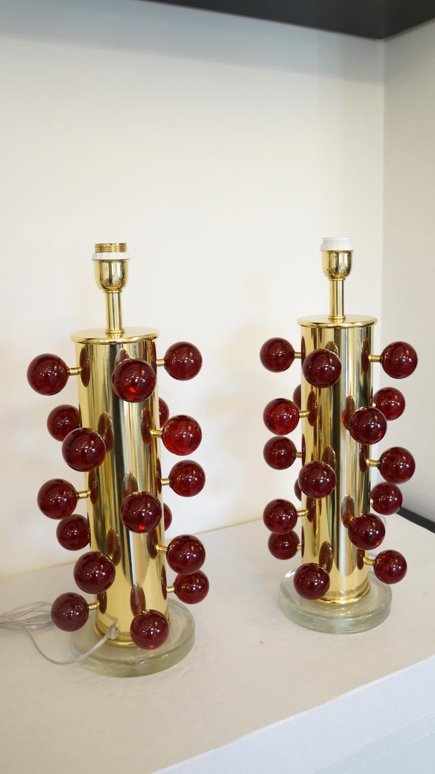 Alberto Donà Mid-Century Modern Red Two Murano Glass Table Lamps, 1997 For Sale 7