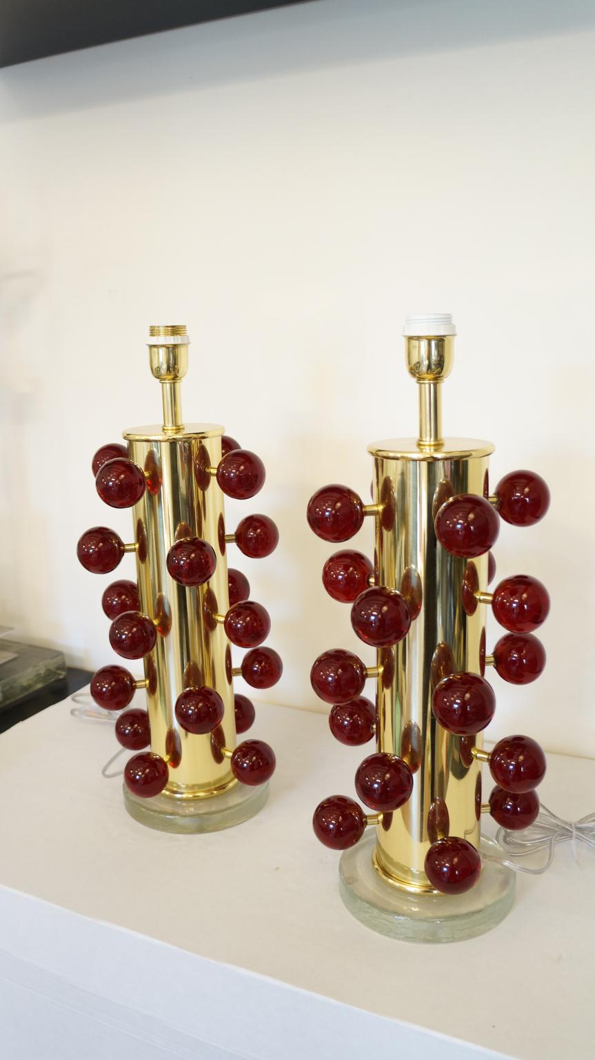 Alberto Donà Moderne Mid-Century Rouge Deux lampes de table en verre de Murano, 1997 en vente 7