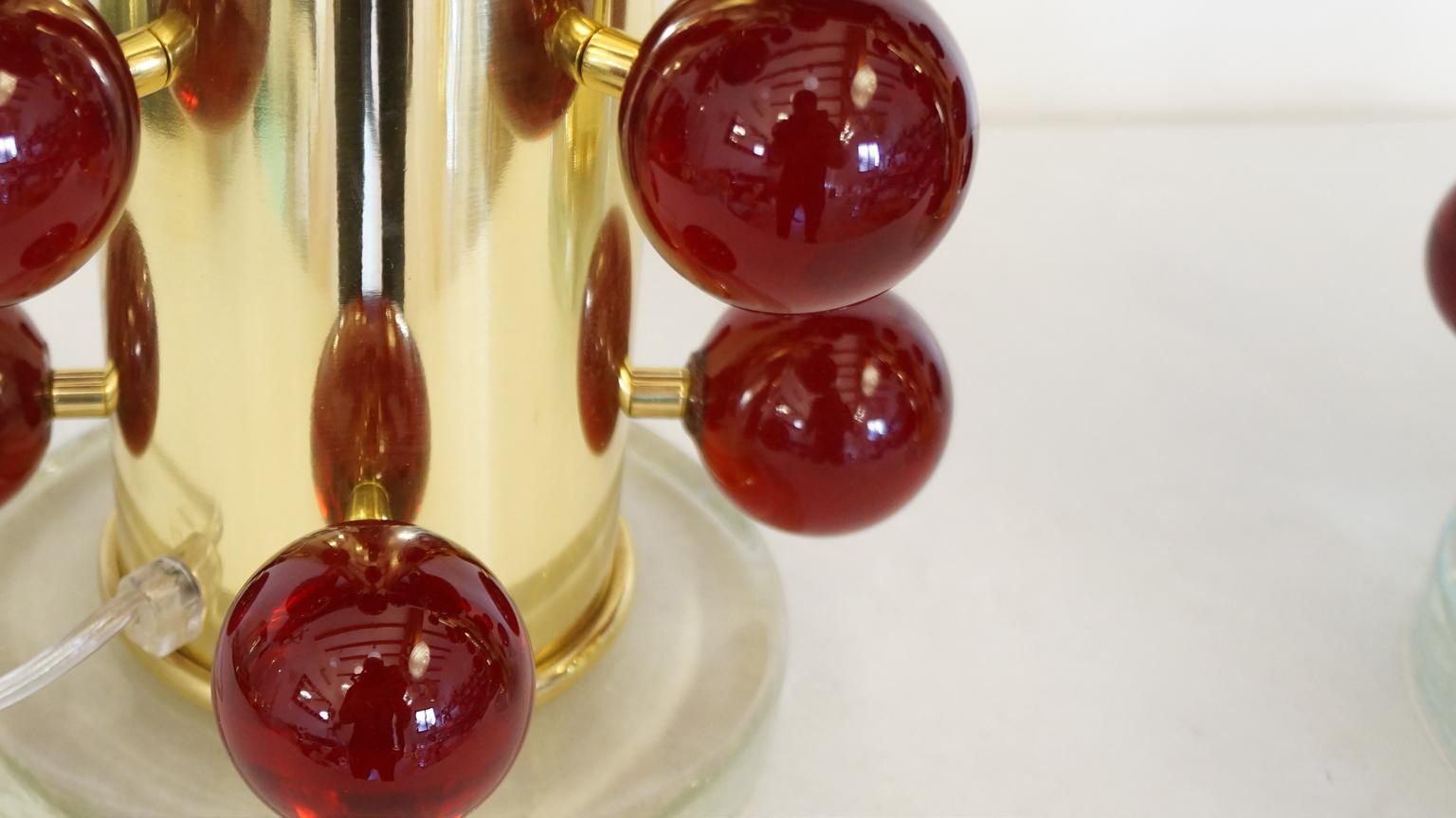 Alberto Donà Mid-Century Modern Red Two Murano Glass Table Lamps, 1997 For Sale 11