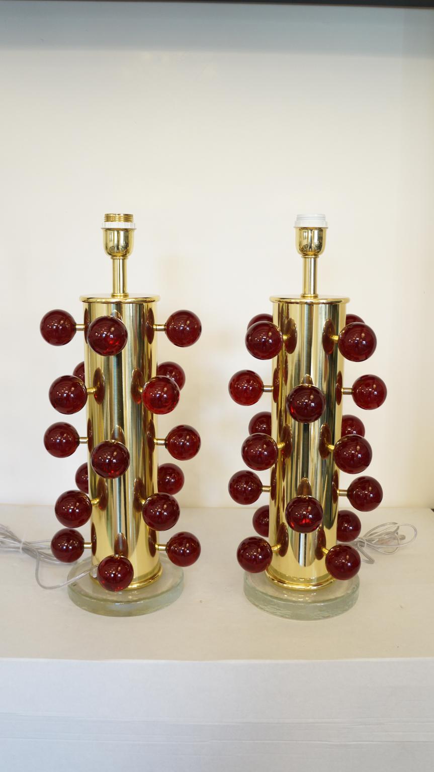 Alberto Donà Mid-Century Modern Red Two Murano Glass Table Lamps, 1997 For Sale 12