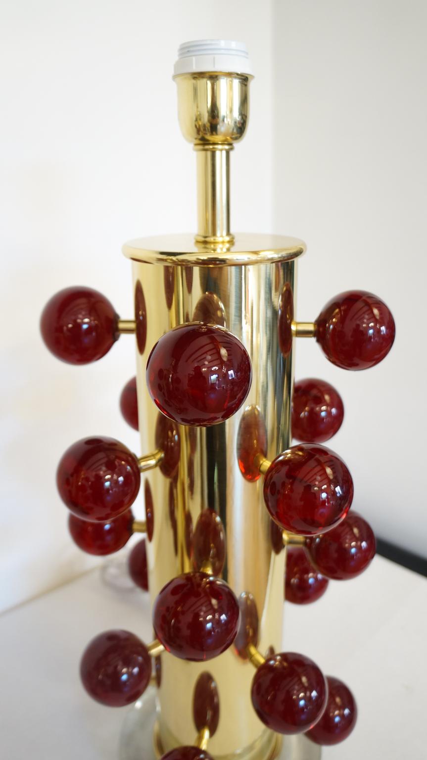 Hand-Crafted Alberto Donà Mid-Century Modern Red Two Murano Glass Table Lamps, 1997 For Sale