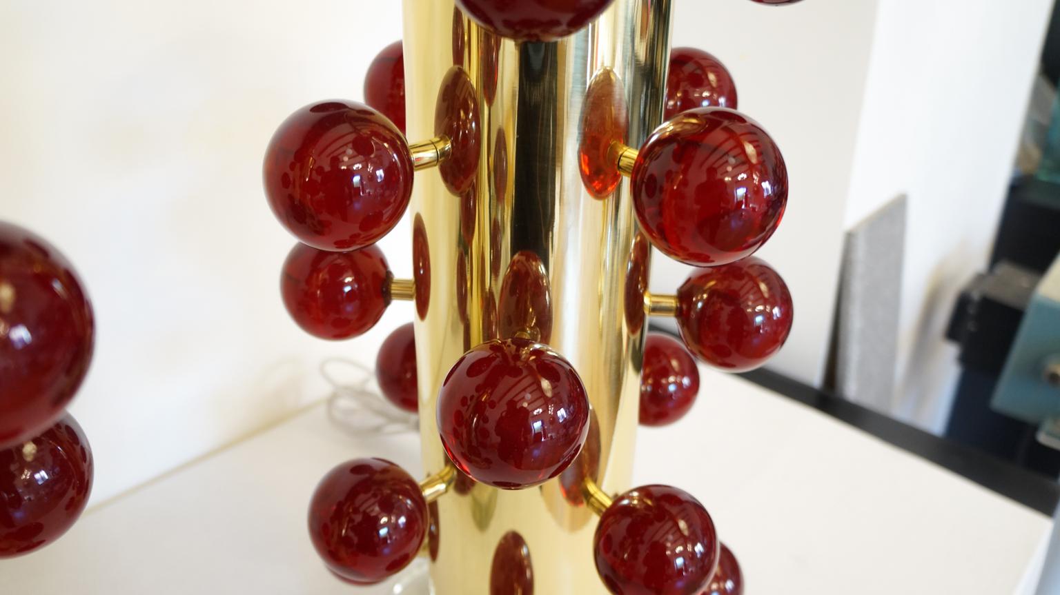 Art Glass Alberto Donà Mid-Century Modern Red Two Murano Glass Table Lamps, 1997 For Sale
