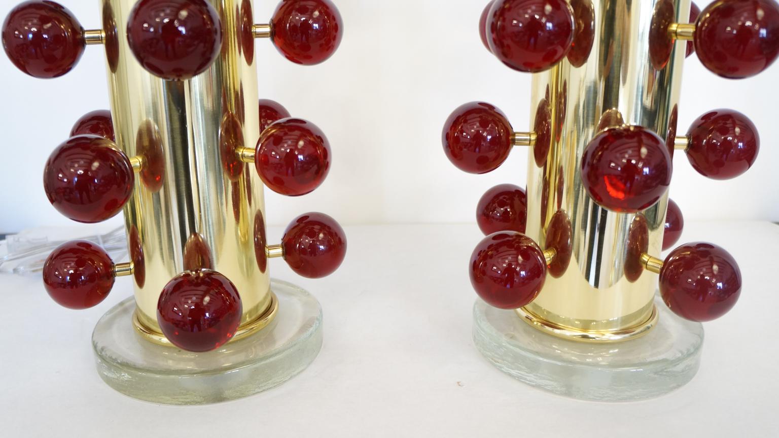Alberto Donà Mid-Century Modern Red Two Murano Glass Table Lamps, 1997 For Sale 1