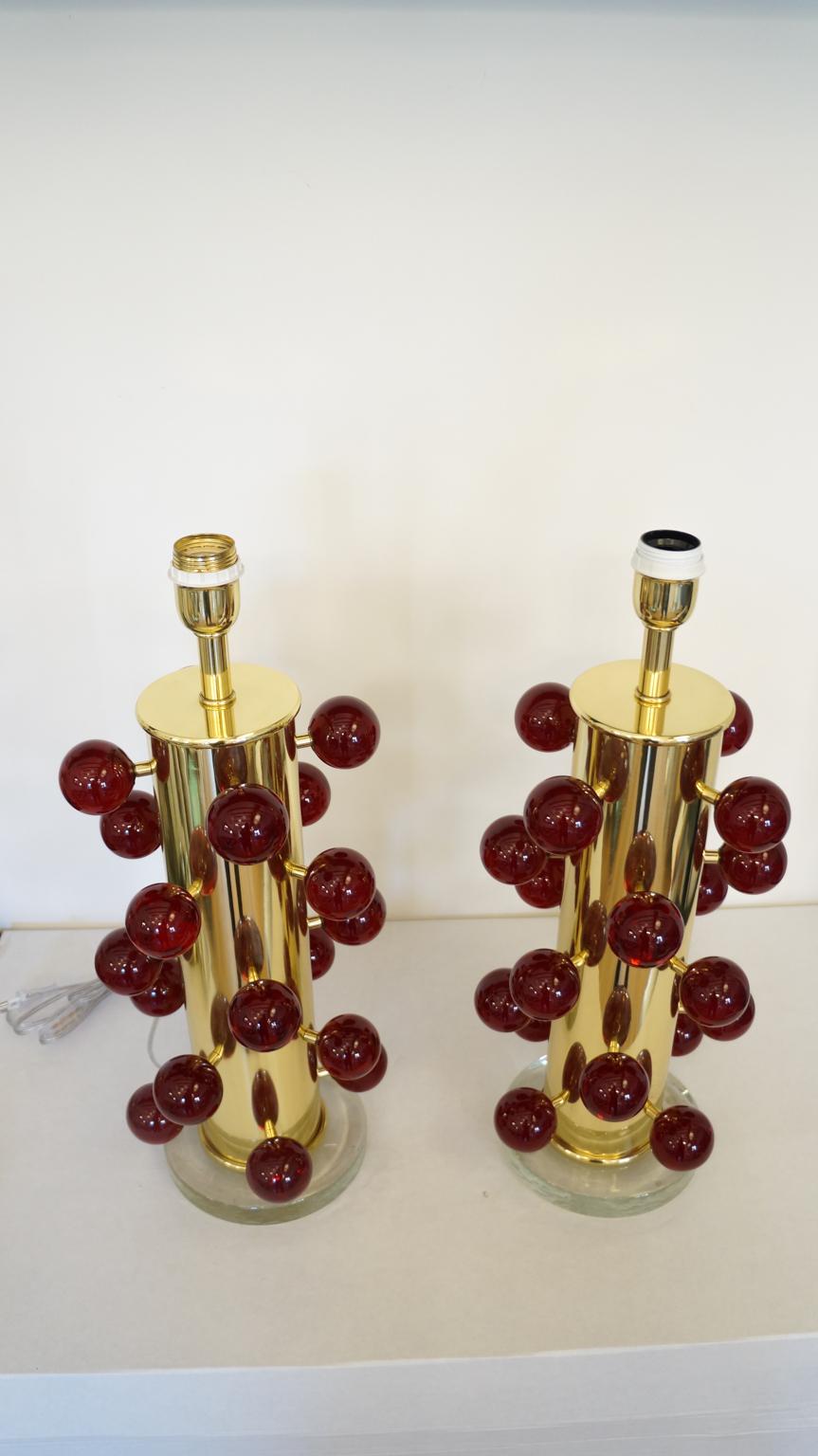 Alberto Donà Moderne Mid-Century Rouge Deux lampes de table en verre de Murano, 1997 en vente 2