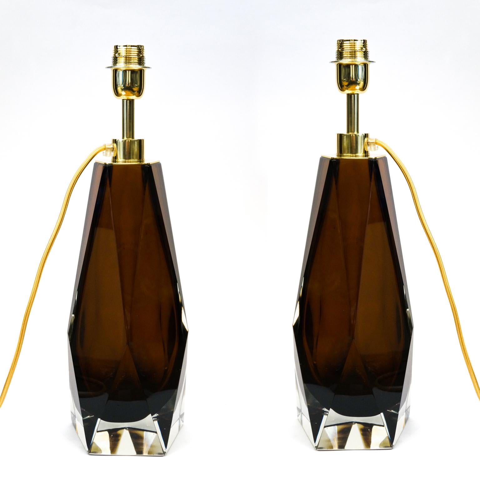Alberto Donà Mid-Century Modern Tobacco Two of Murano Glass Table Lamps, 1995 For Sale 5