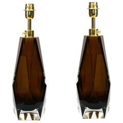 Alberto Donà Mid-Century Modern Tobacco Two of Murano Glass Table Lamps, 1995