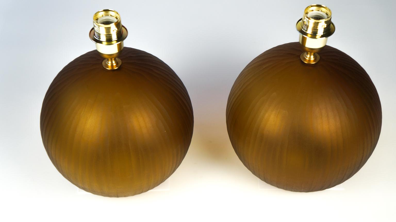 Hand-Crafted Alberto Donà Mid-Century Modern Tobacco Two of Murano Glass Table Lamps, 1998 For Sale