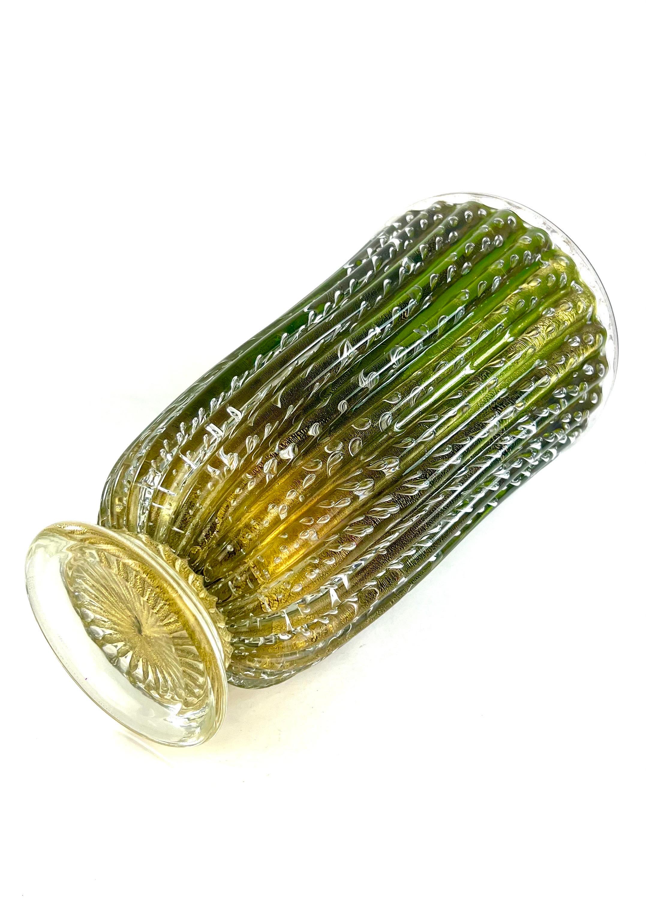 Alberto Donà Mid-Century Modern Vaso In Vetro Di Murano Verde E Foglia Oro 24kt in vendita 2