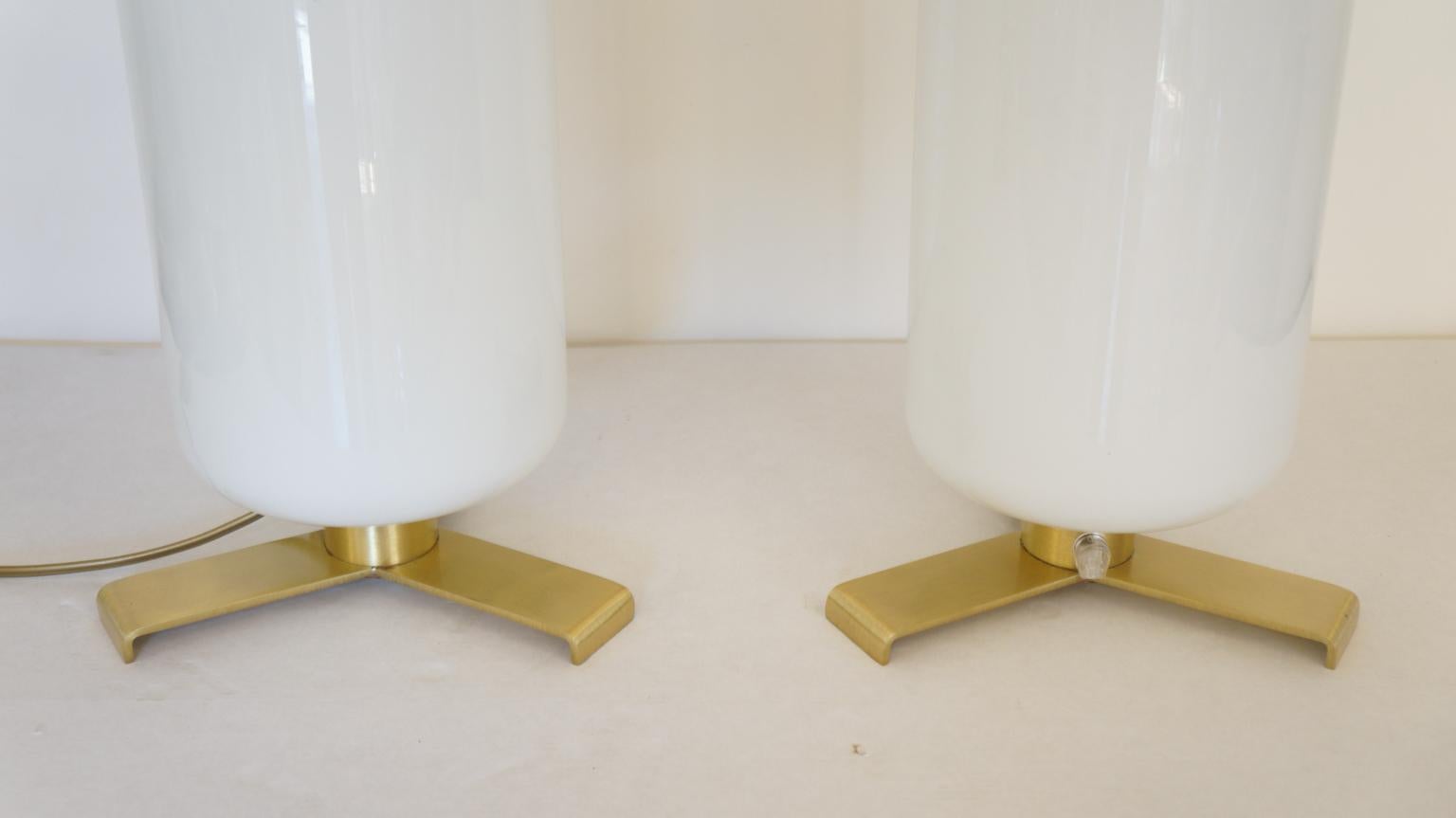 Alberto Donà Mid-Century Modern White Amber Two Murano Glass Table Lamps For Sale 2