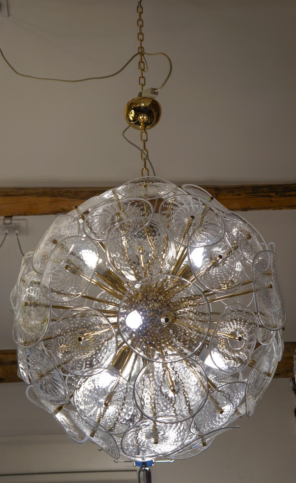 Italian Alberto Donà Mid-Century Modern White Crystal Murano Glass Chandelier, 1990 For Sale