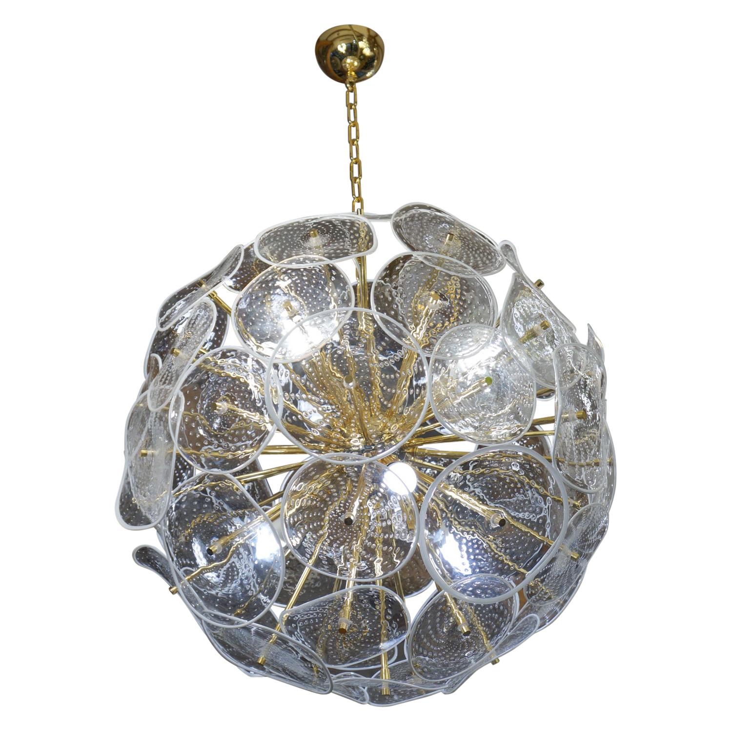 Alberto Donà Mid-Century Modern White Crystal Murano Glass Chandelier, 1990