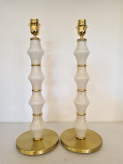 Alberto Donà Mid-Century Modern White Two Murano Glass Table Lamps, 1995