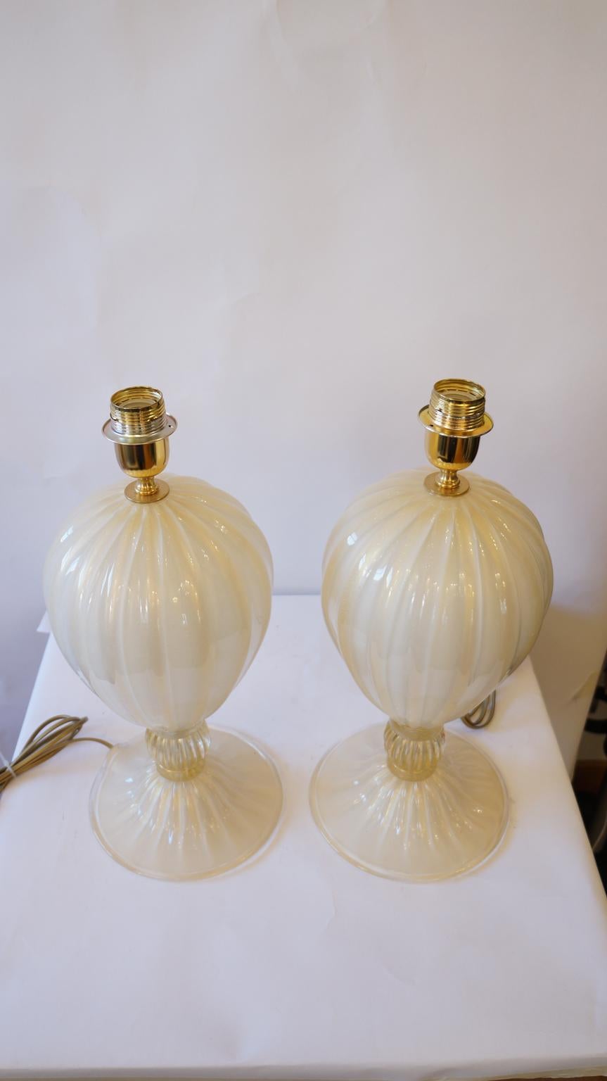 Alberto Donà Mid-Century Modern White Veronese Two Murano Glass Table Lamps 1985 For Sale 2