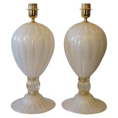 Alberto Donà Mid-Century Modern White Veronese Two Murano Glass Table Lamps 1985