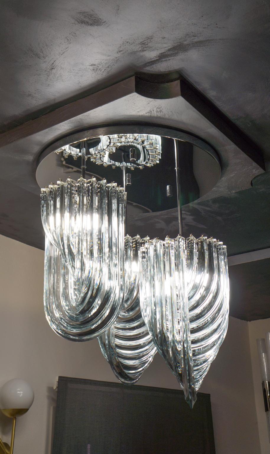 Italian Alberto Donà Modern Style Crystal Murano Glass Curve Chandelier, 1996s For Sale