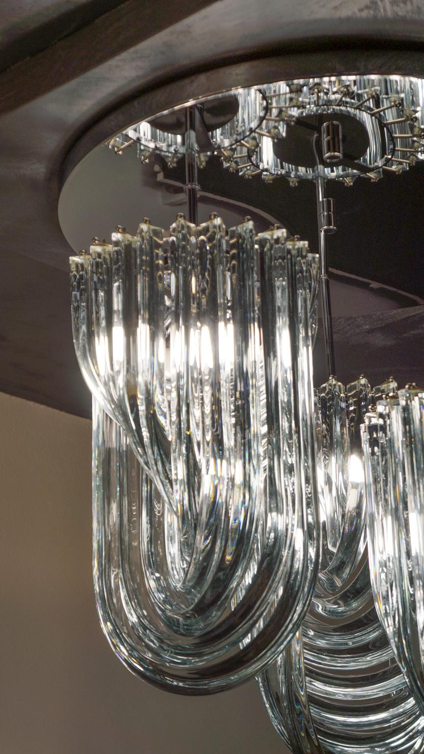 Hand-Crafted Alberto Donà Modern Style Crystal Murano Glass Curve Chandelier, 1996s For Sale