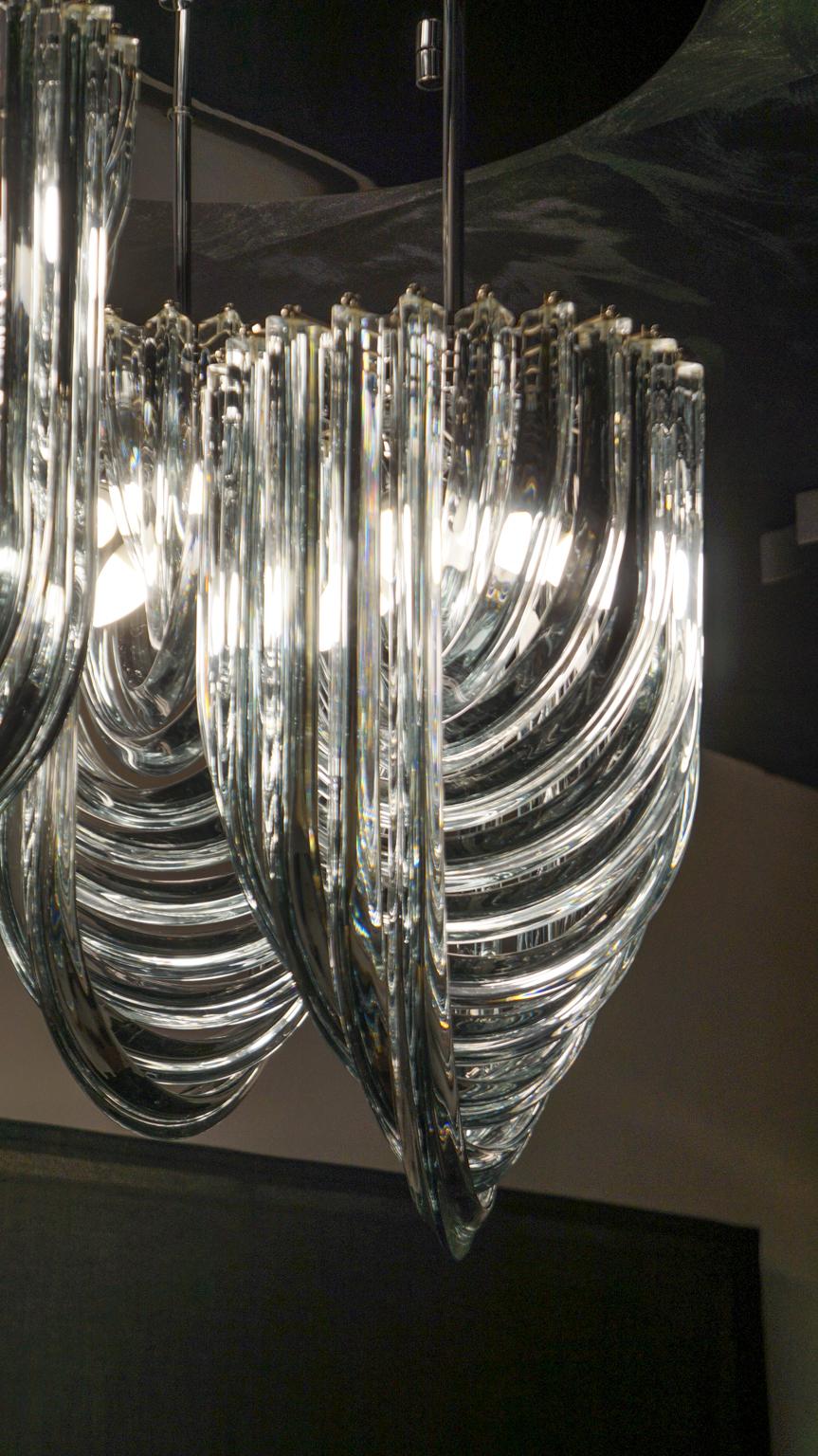 Late 20th Century Alberto Donà Modern Style Crystal Murano Glass Curve Chandelier, 1996s For Sale