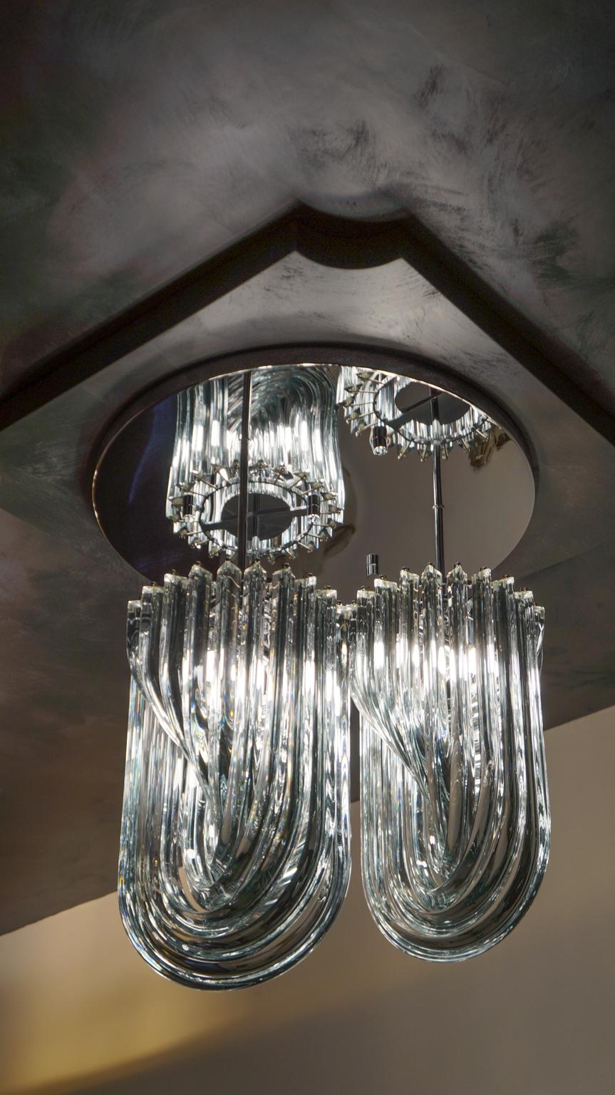 Fine XX secolo Lampadario curvo in cristallo di Murano in stile moderno di Alberto Donà, anni '96 in vendita