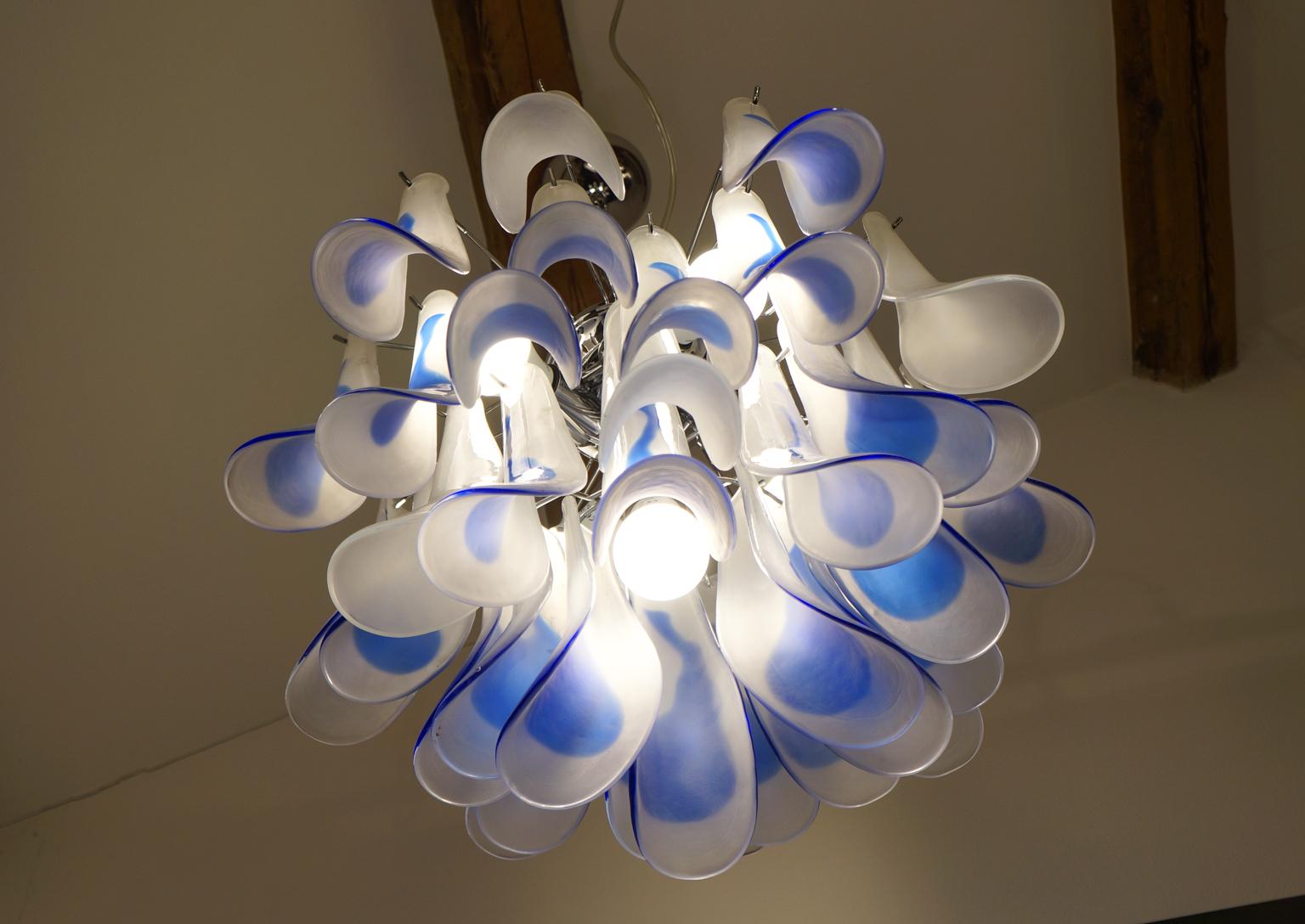 Alberto Donà Mid-Century Modern Crystal Blue Murano Glass Selle Chandelier, 1992 For Sale 5
