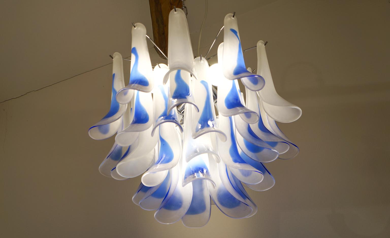 Alberto Donà Mid-Century Modern Crystal Blue Murano Glass Selle Chandelier, 1992 For Sale 6