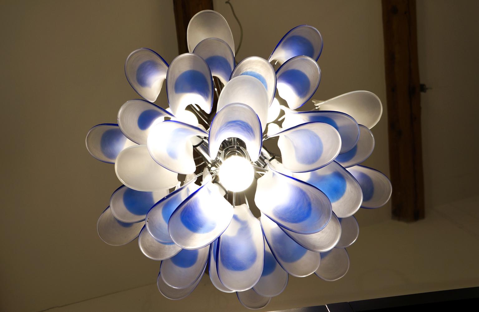 Alberto Donà Mid-Century Modern Crystal Blue Murano Glass Selle Chandelier, 1992 For Sale 7