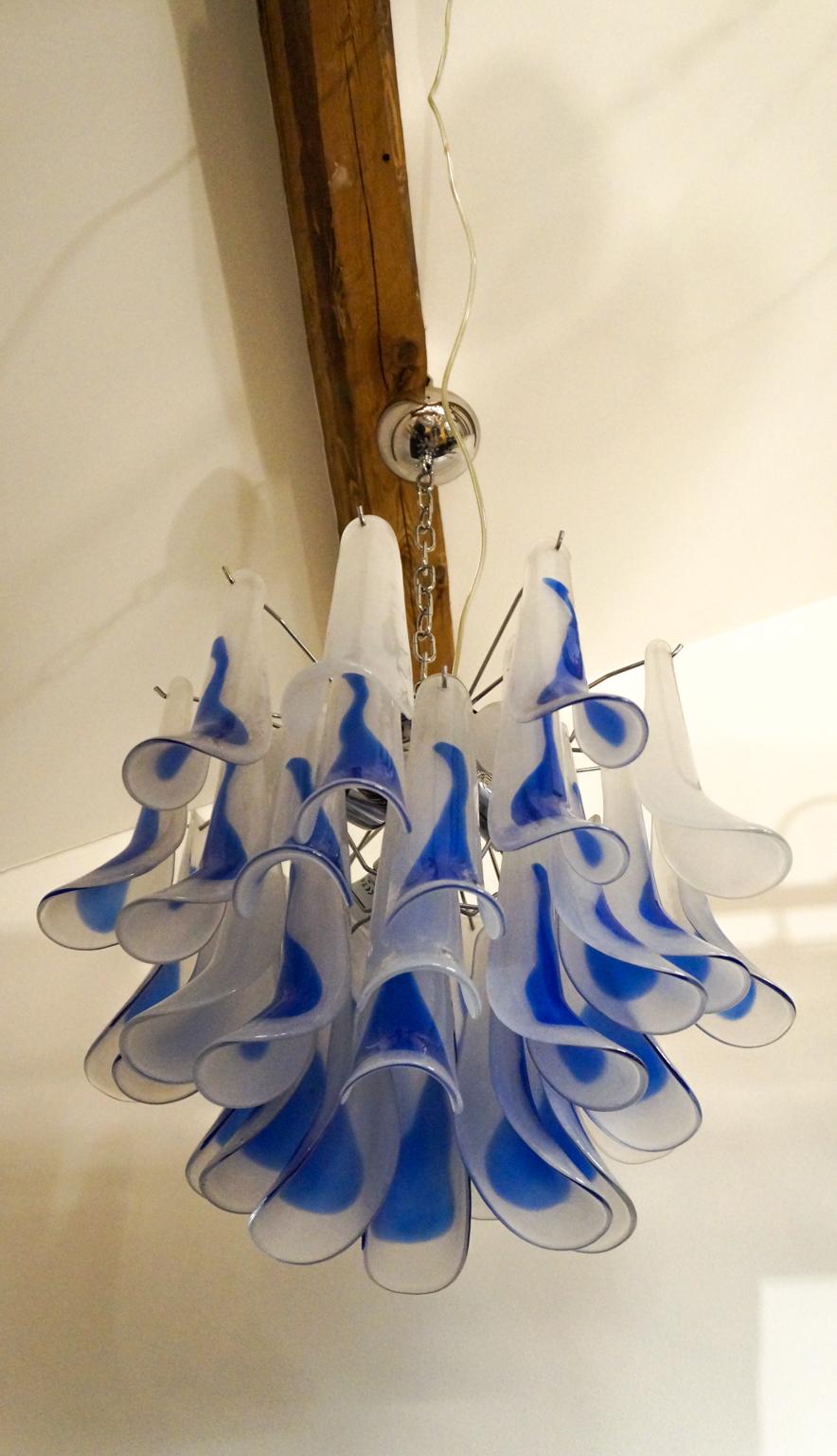Alberto Donà Mid-Century Modern Crystal Blue Murano Glass Selle Chandelier, 1992 For Sale 8