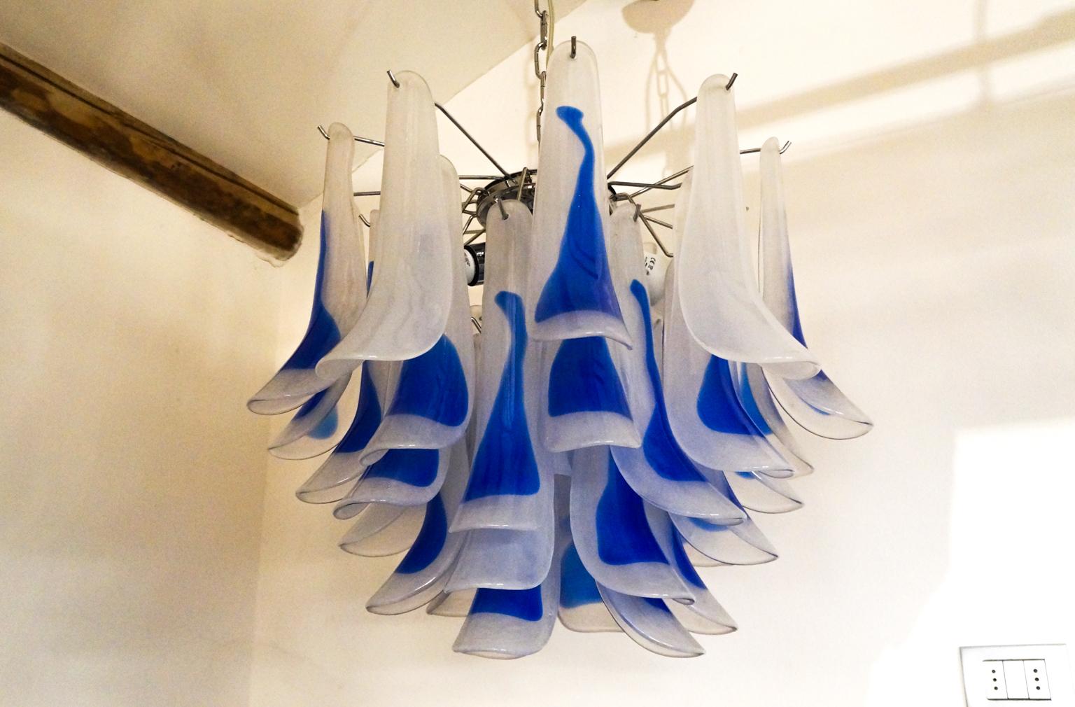Alberto Donà Mid-Century Modern Crystal Blue Murano Glass Selle Chandelier, 1992 For Sale 10