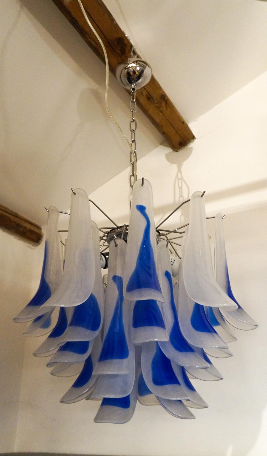 Alberto Donà Mid-Century Modern Crystal Blue Murano Glass Selle Chandelier, 1992 For Sale 11