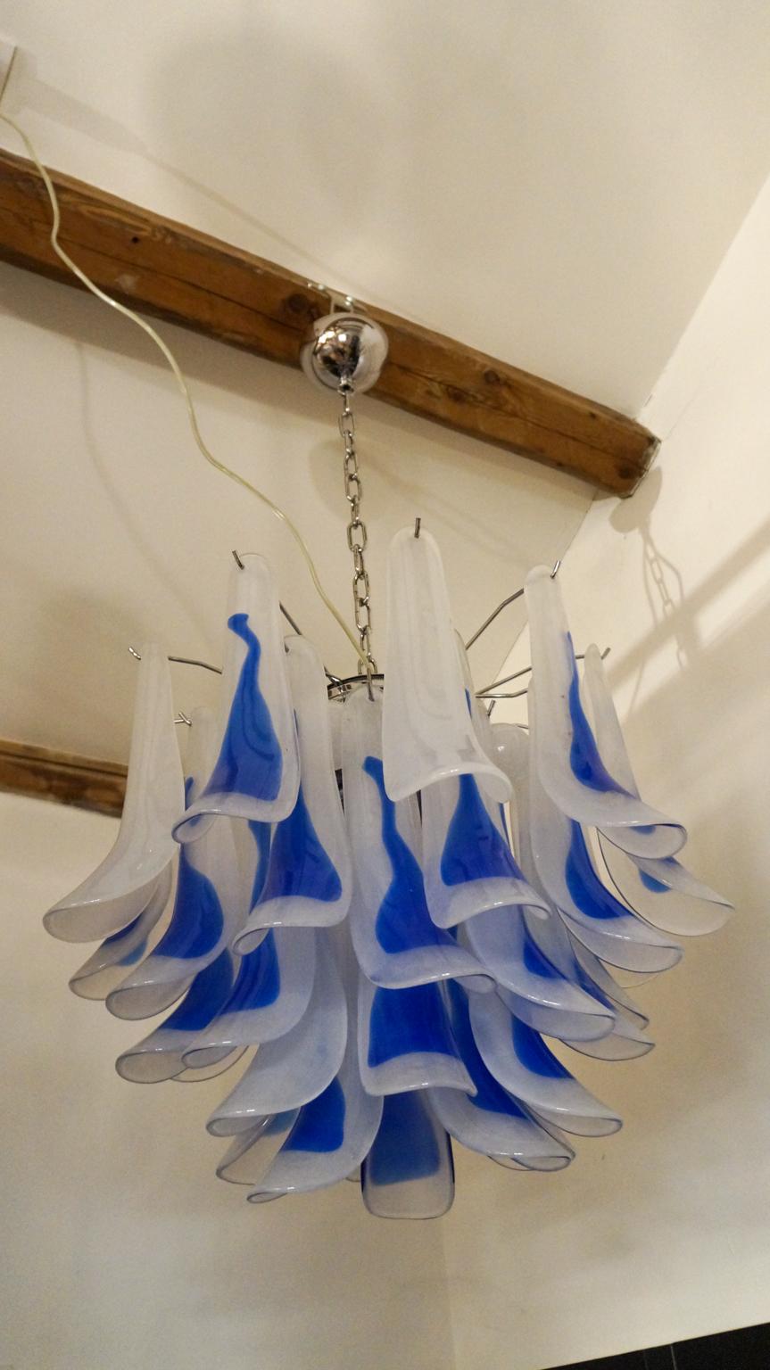 Alberto Donà Mid-Century Modern Crystal Blue Murano Glass Selle Chandelier, 1992 For Sale 14