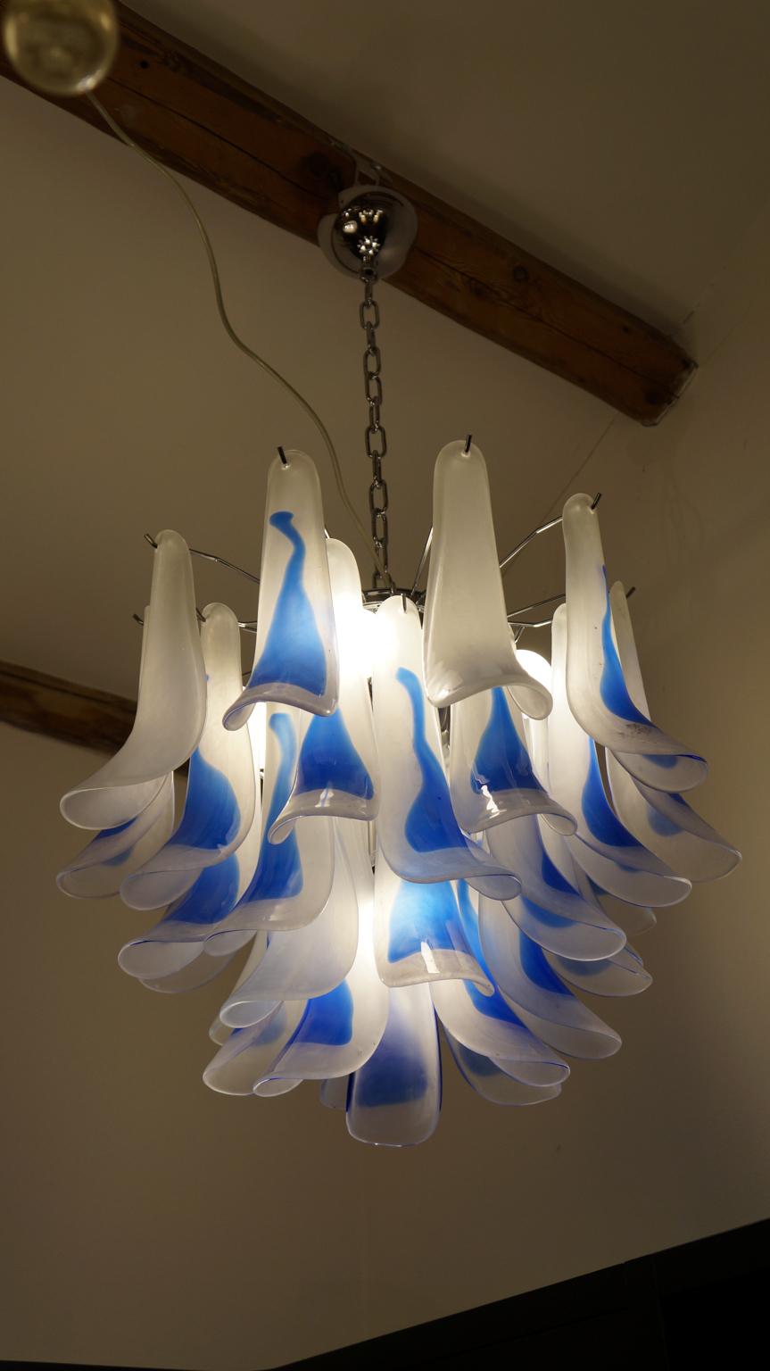 Italian Alberto Donà Mid-Century Modern Crystal Blue Murano Glass Selle Chandelier, 1992 For Sale