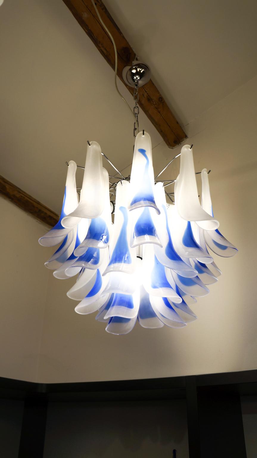 Late 20th Century Alberto Donà Mid-Century Modern Crystal Blue Murano Glass Selle Chandelier, 1992 For Sale